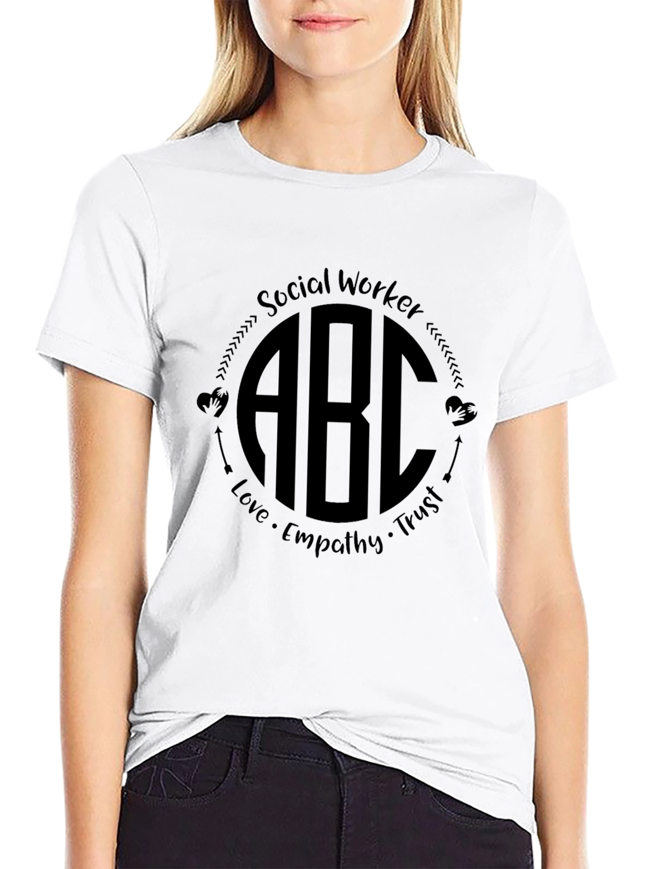 Social Worker ABC Initial Monogram Black T-Shirt