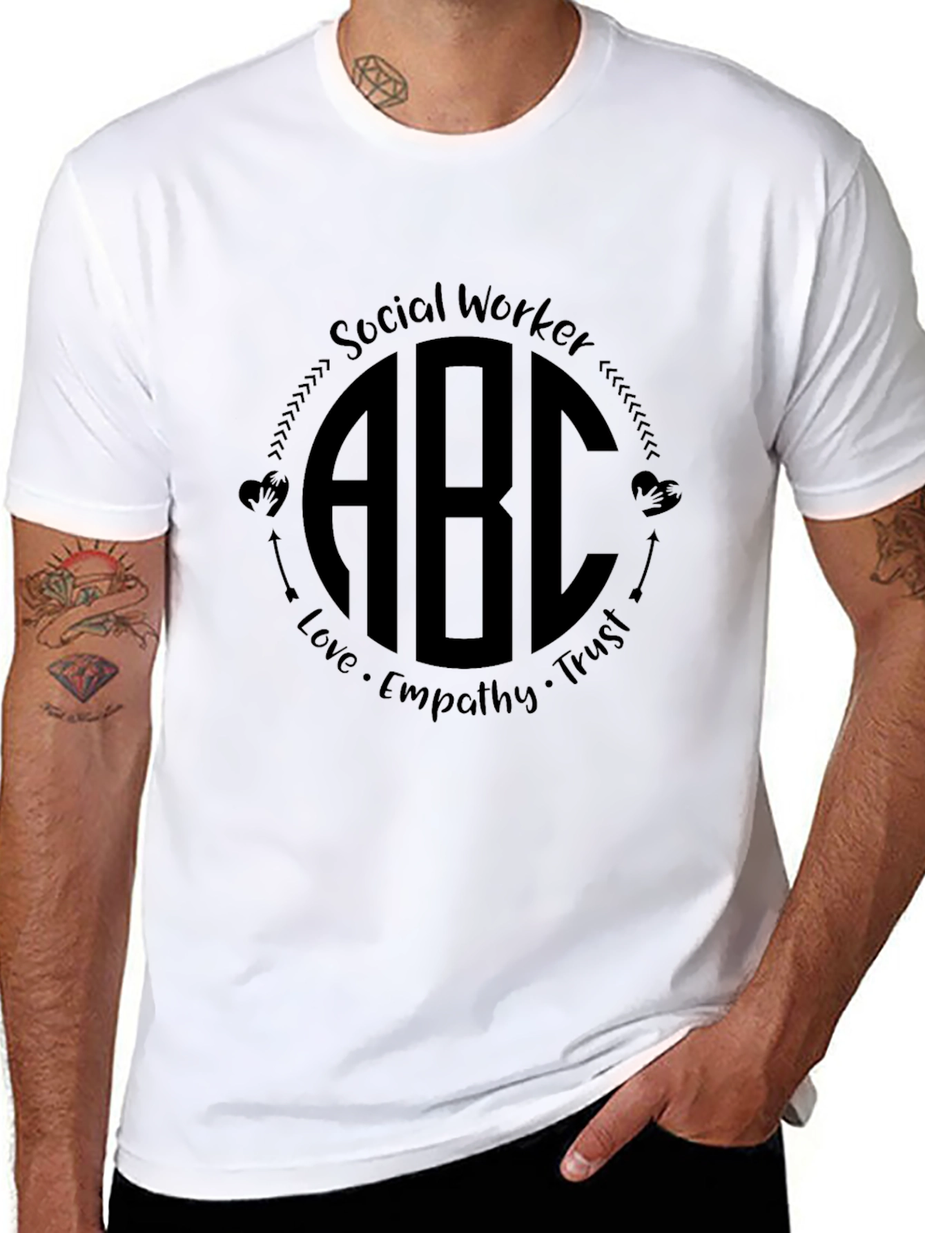 Social Worker ABC Initial Monogram Black T-Shirt
