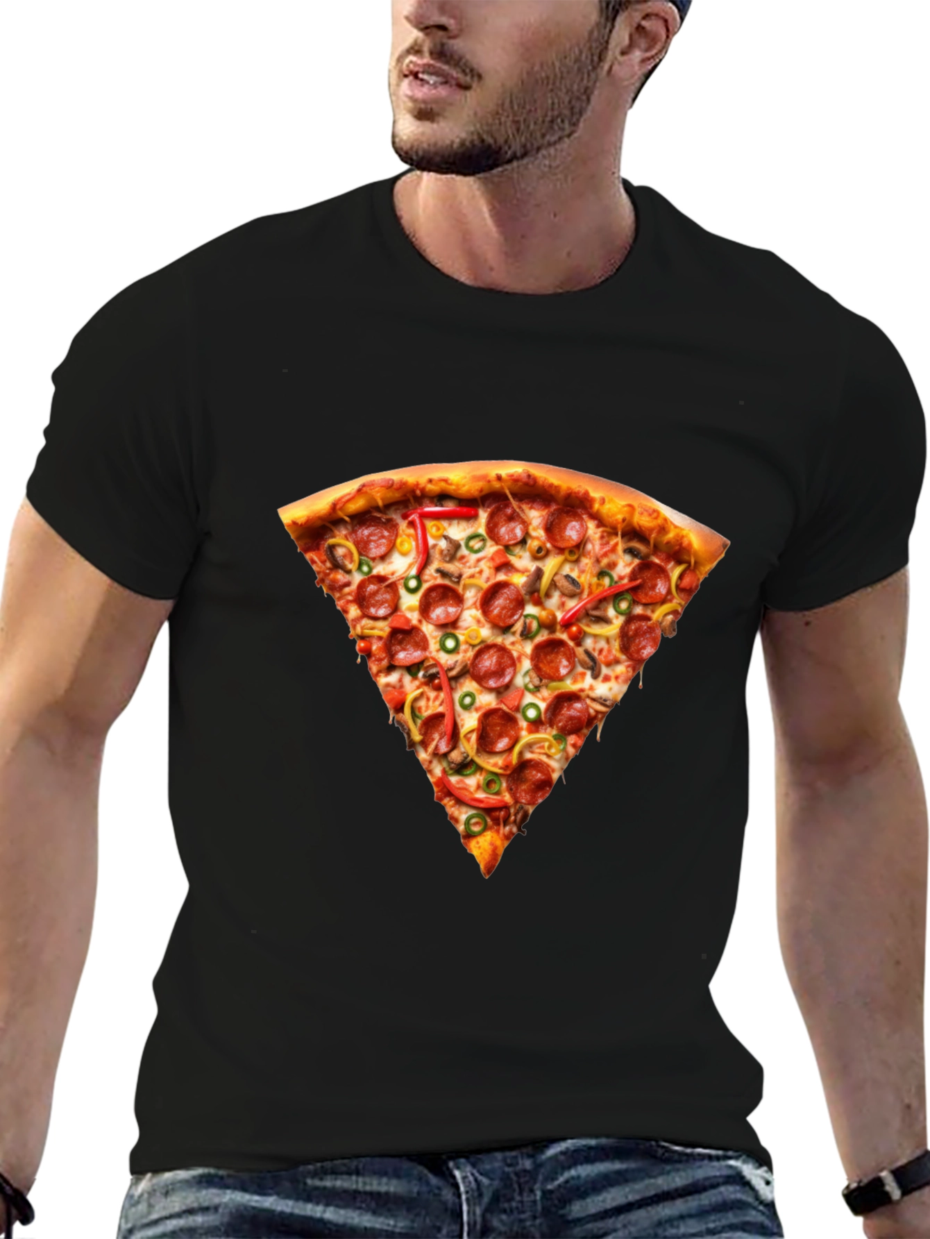 Pizza Slice Graphic Tee - Casual Black T-Shirt