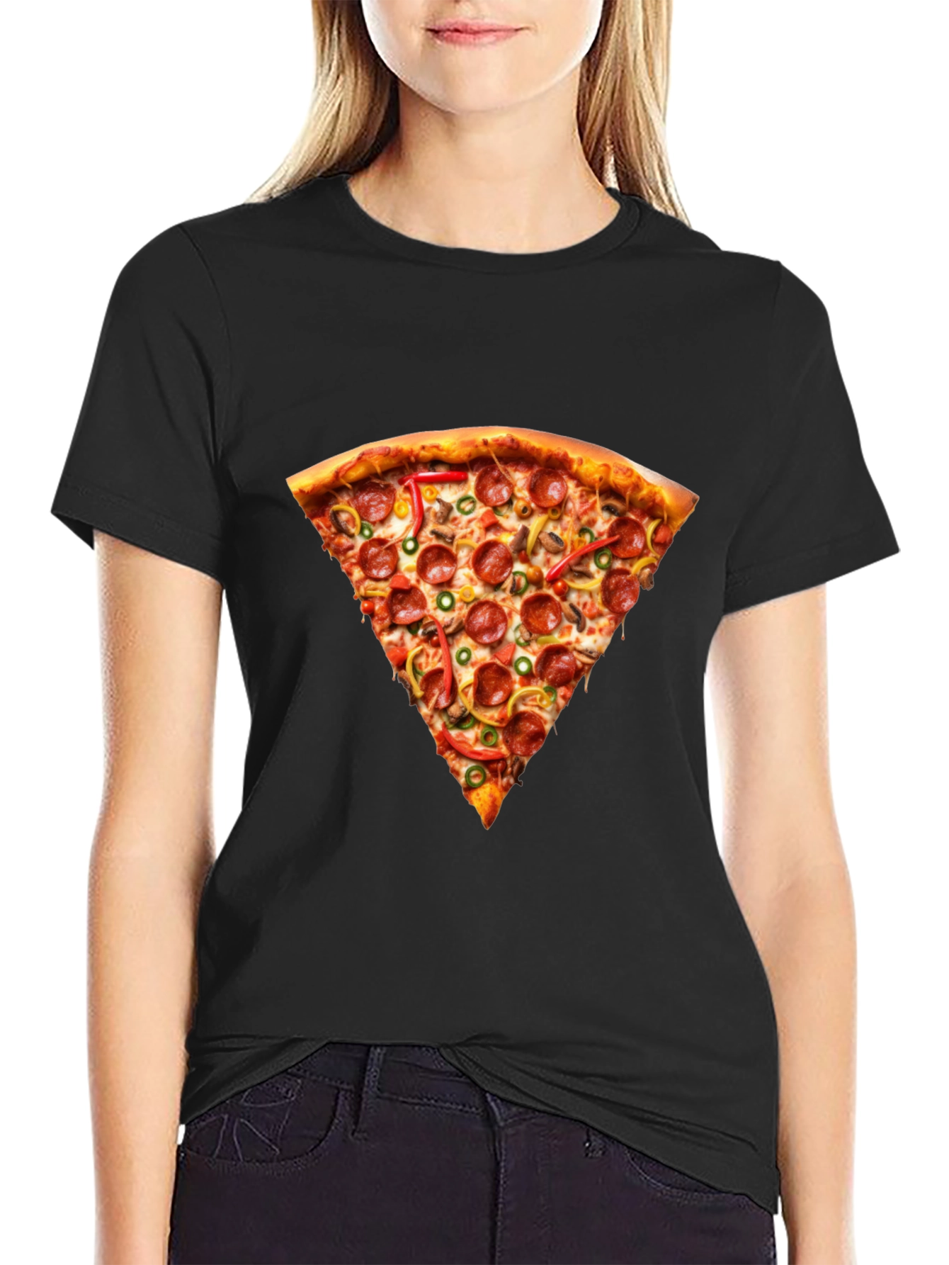 Pizza Slice Graphic Tee - Casual Black T-Shirt