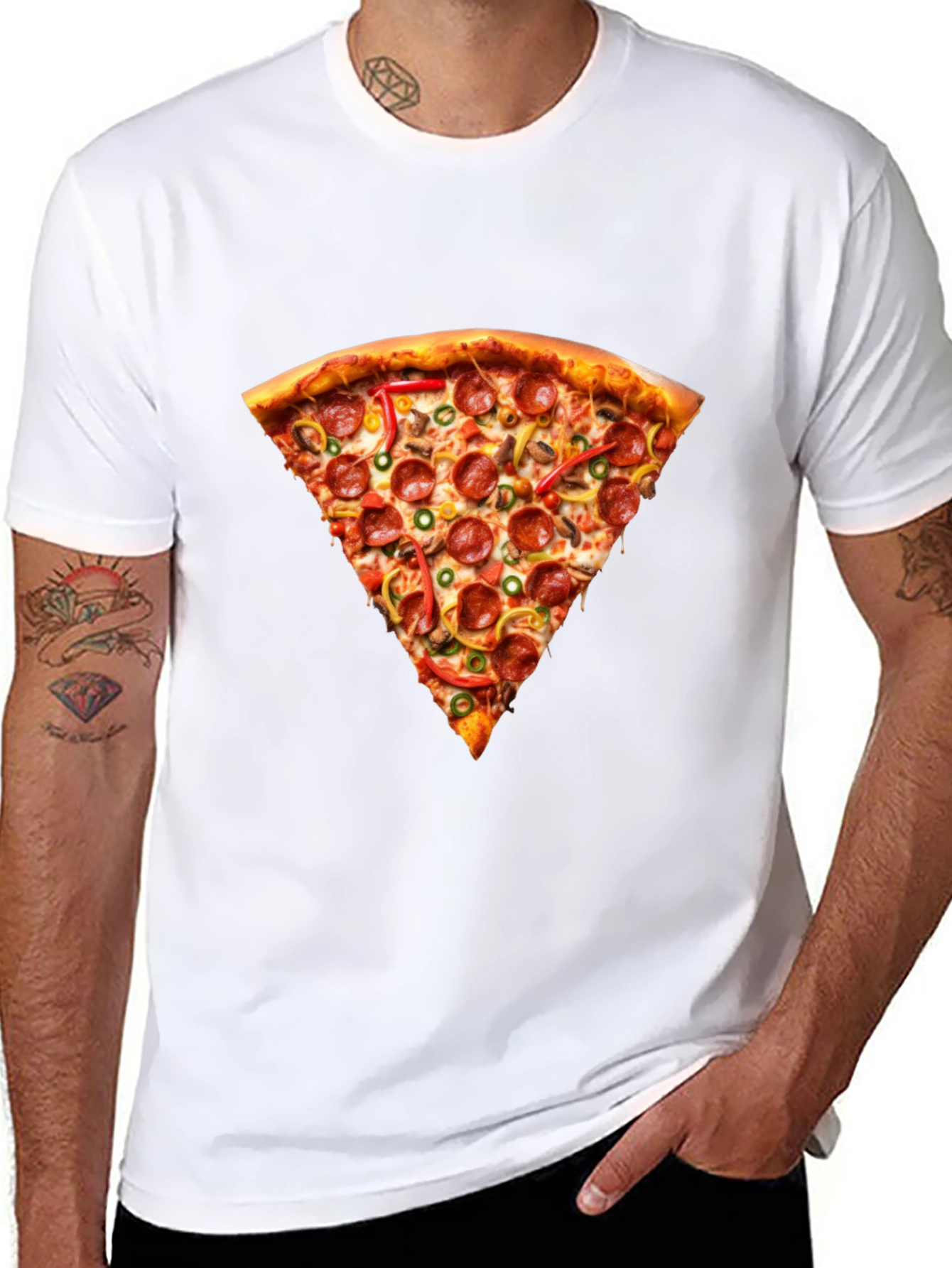 Pizza Slice Graphic Tee - Casual Black T-Shirt