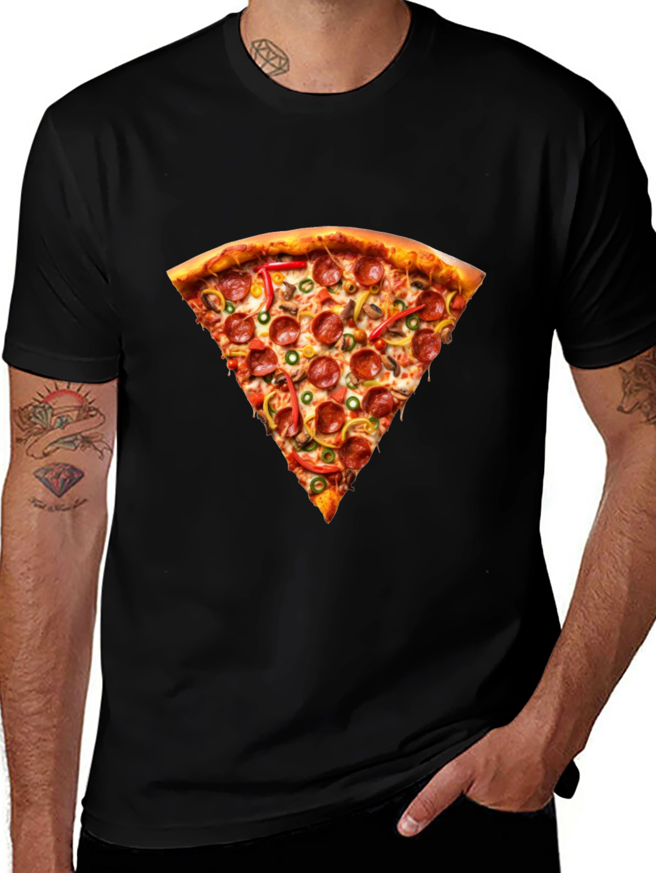 Pizza Slice Graphic Tee - Casual Black T-Shirt