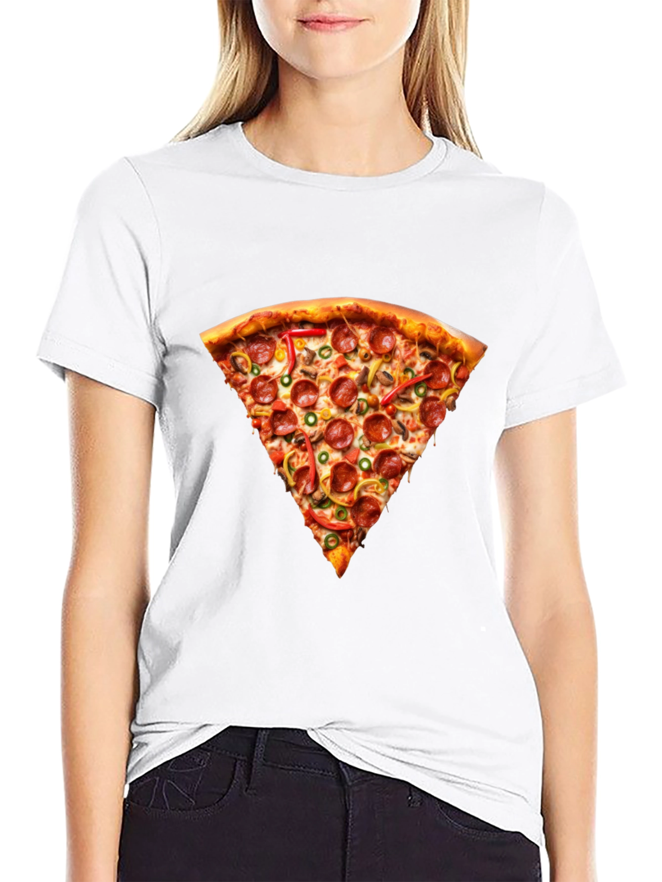 Pizza Slice Graphic Tee - Casual Black T-Shirt