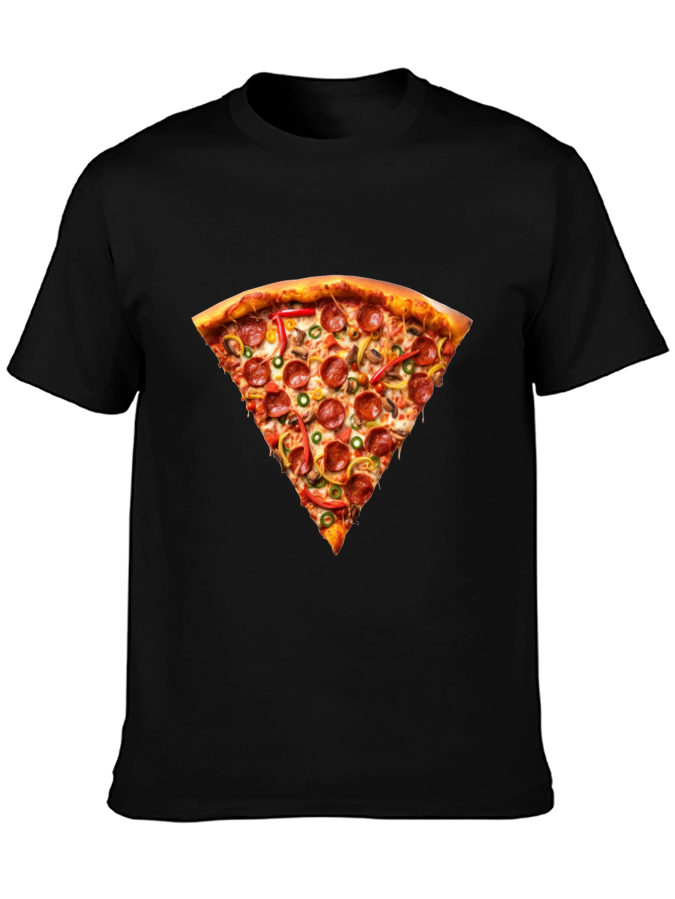 Pizza Slice Graphic Tee - Casual Black T-Shirt