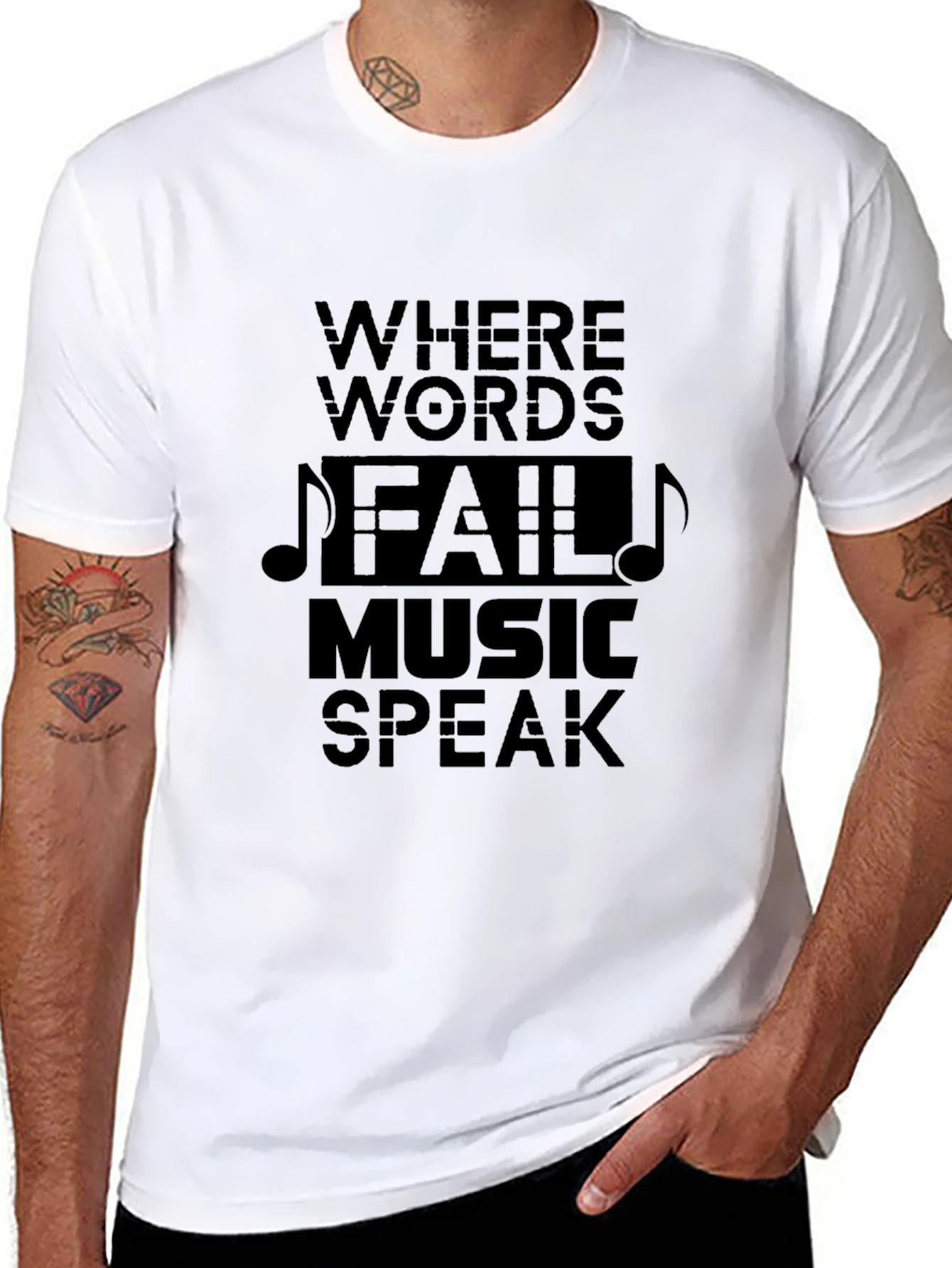 Music Speaks Mens Black Graphic Tee