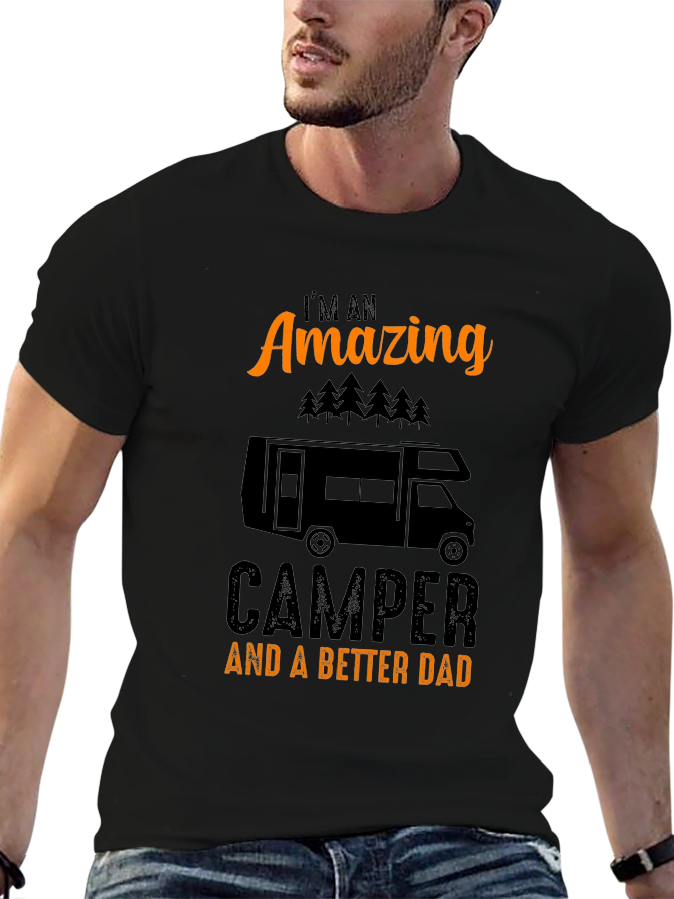 Amazing Camper Dad Graphic Tee - Black Cotton T-Shirt