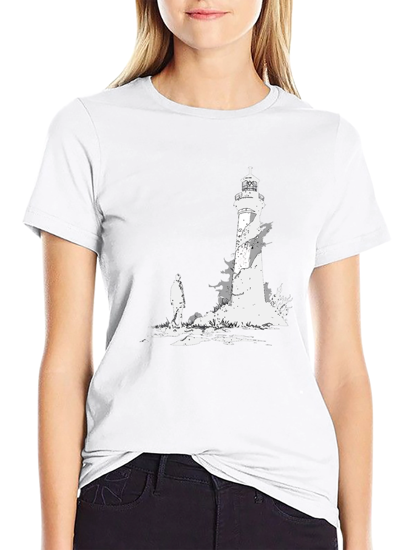 Lighthouse Graphic Tee - Mens Black Cotton T-Shirt
