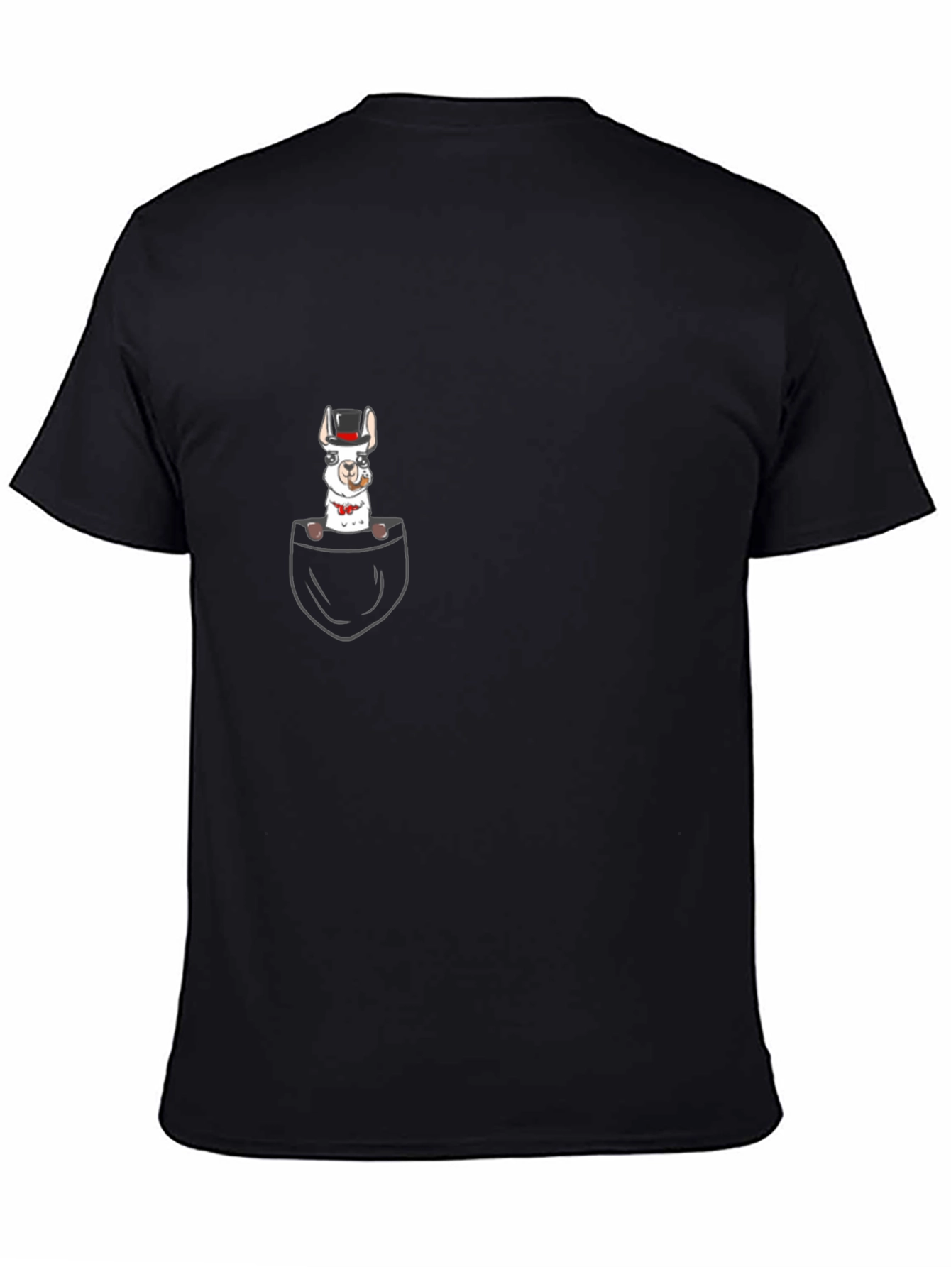 Llama in Pocket Graphic Tee - Black Cotton T-Shirt