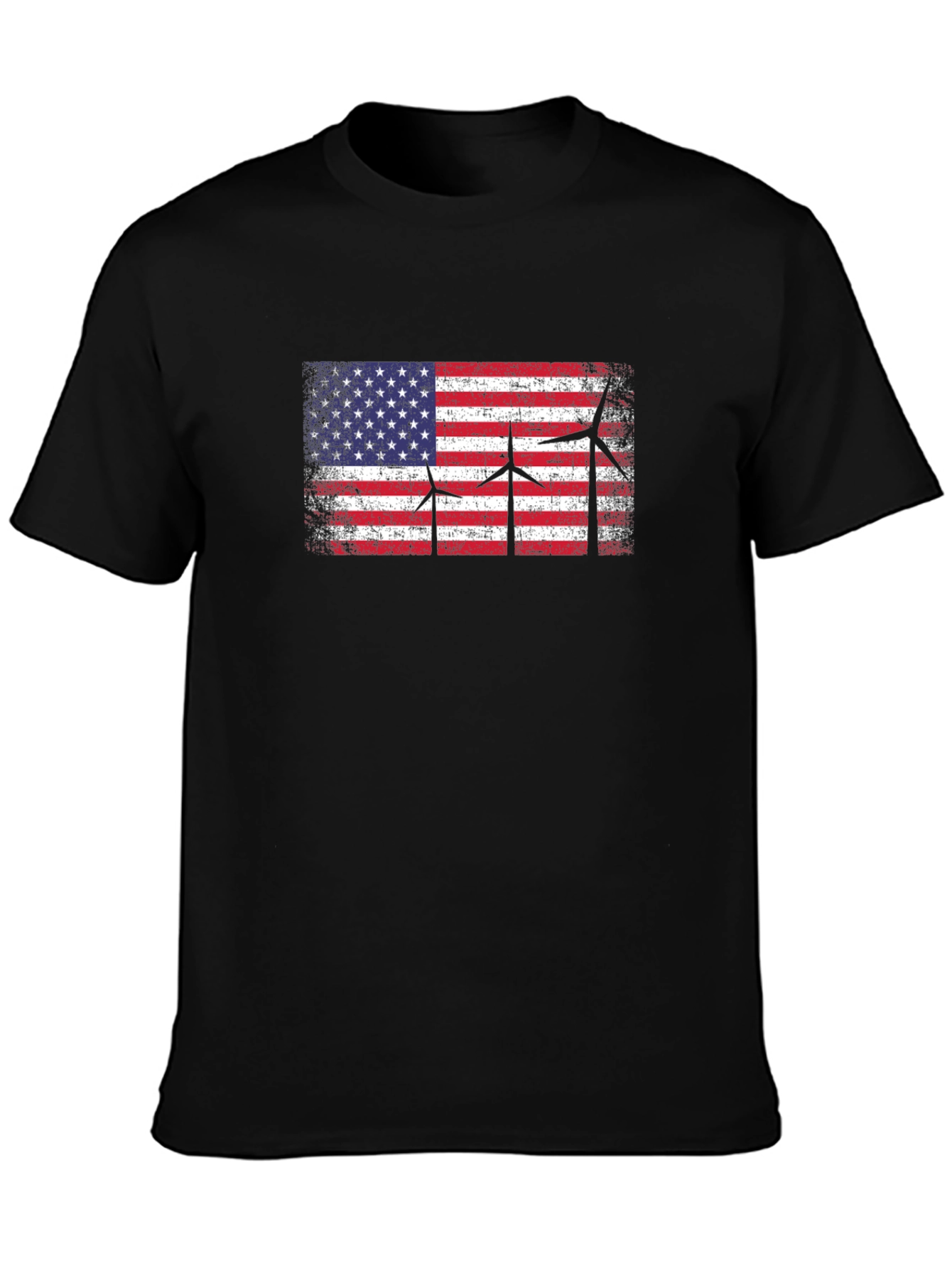 USA Flag Wind Turbine Graphic T-Shirt