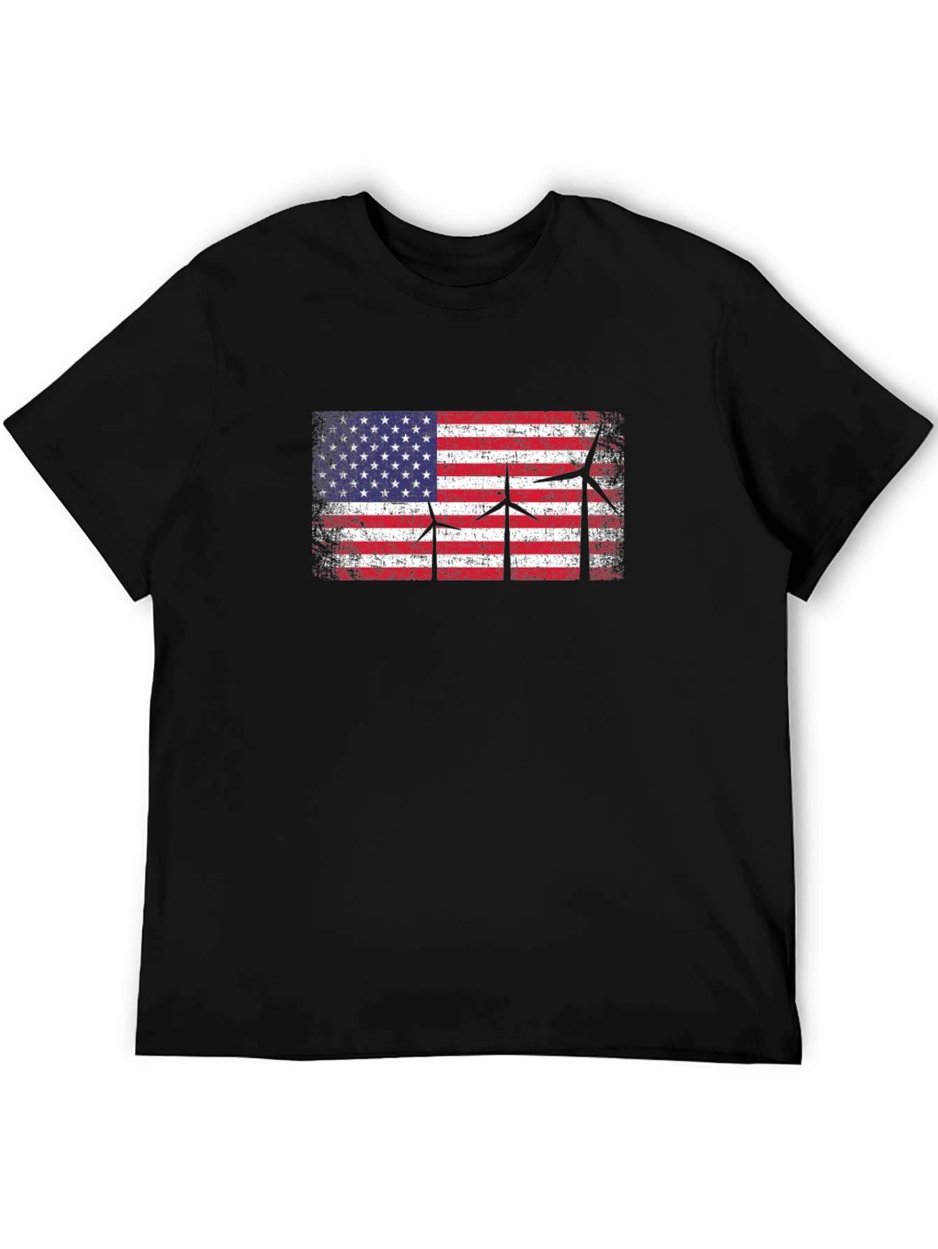 USA Flag Wind Turbine Graphic T-Shirt