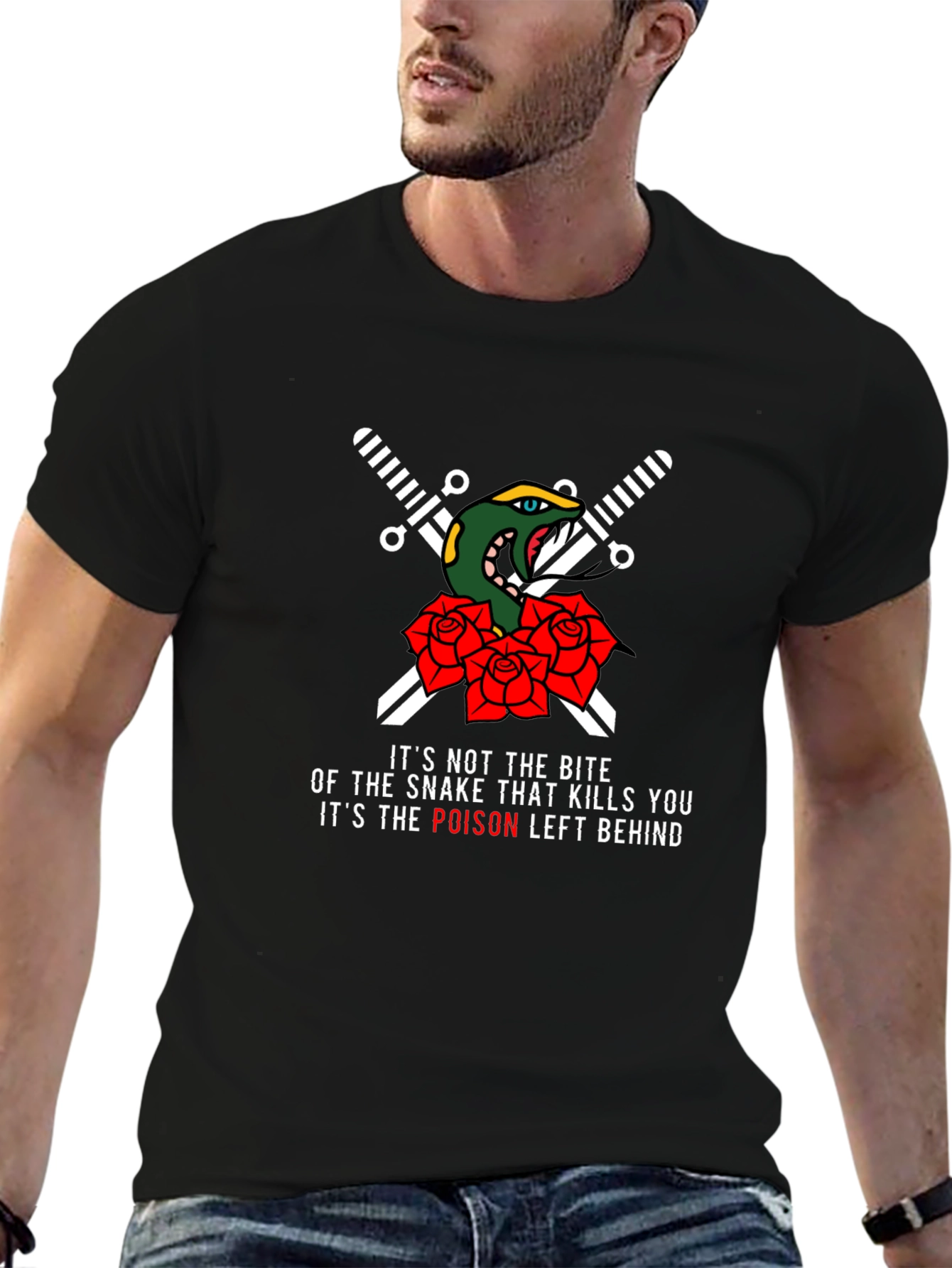 Snake & Roses Graphic T-Shirt - Poisonous Bite Design