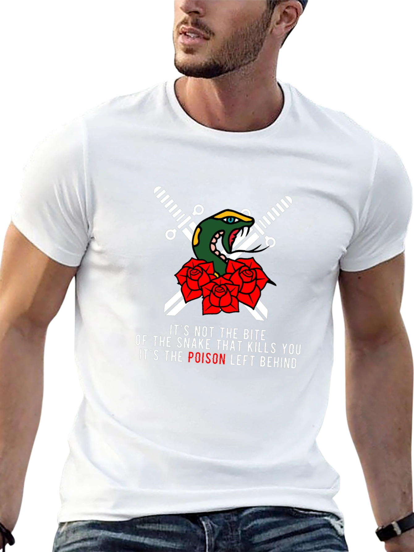 Snake & Roses Graphic T-Shirt - Poisonous Bite Design