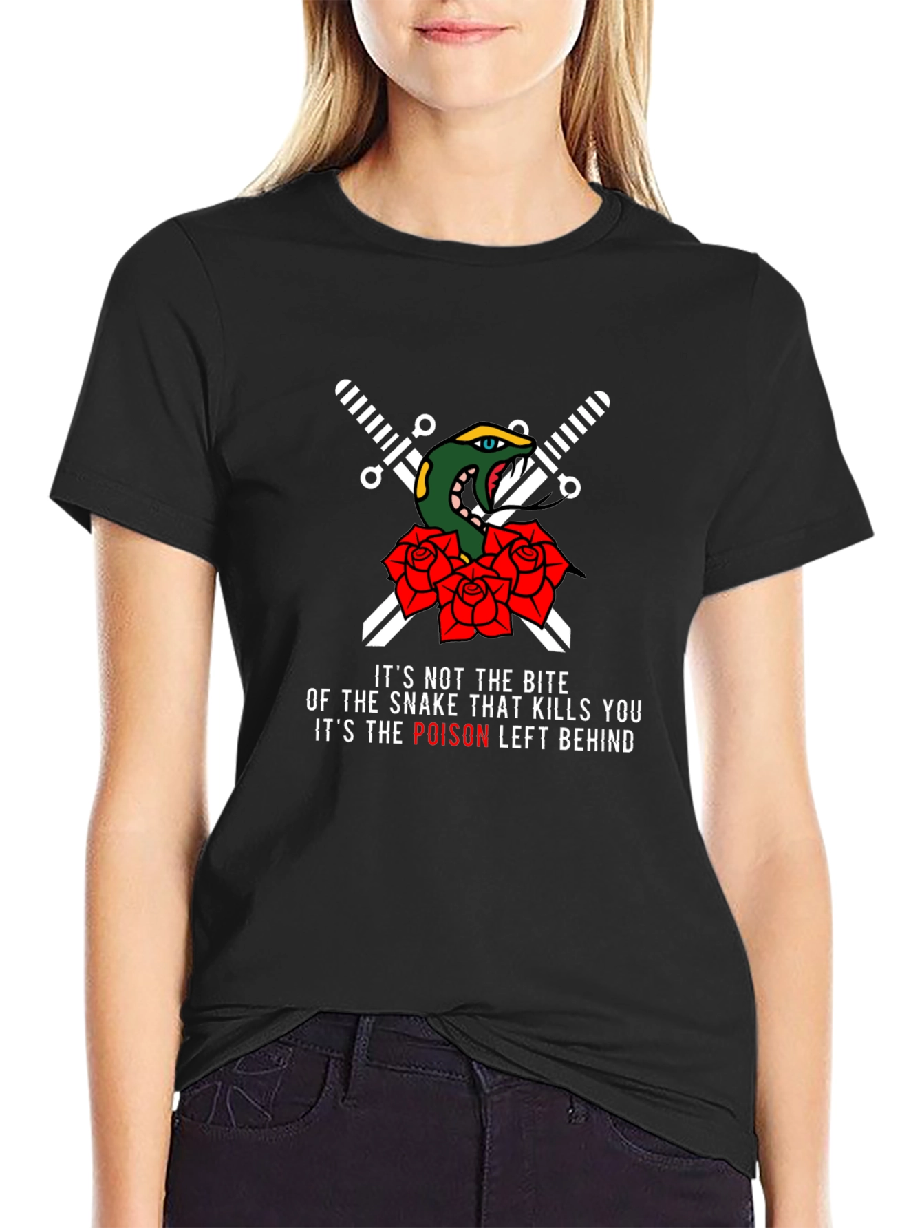 Snake & Roses Graphic T-Shirt - Poisonous Bite Design