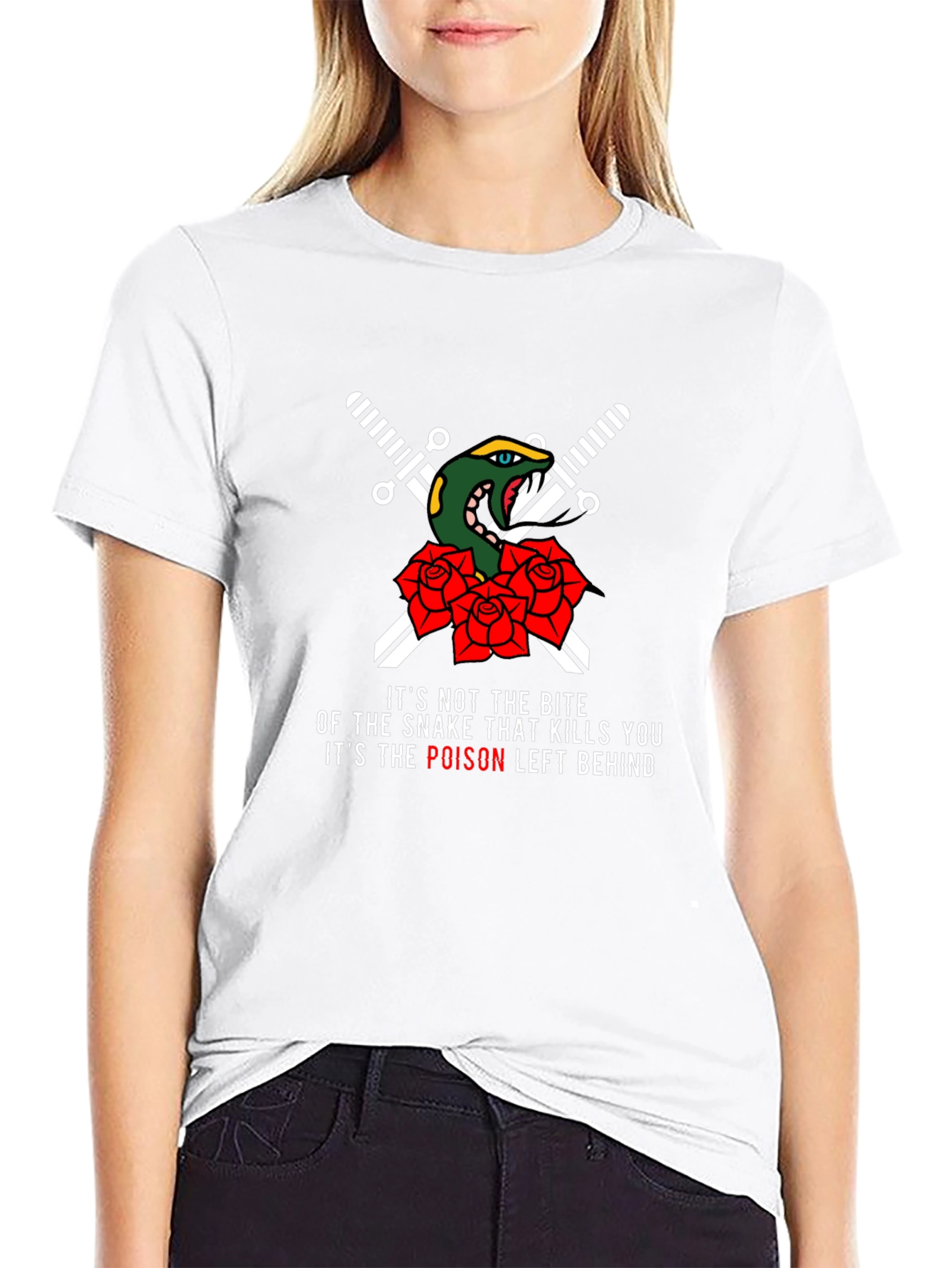 Snake & Roses Graphic T-Shirt - Poisonous Bite Design