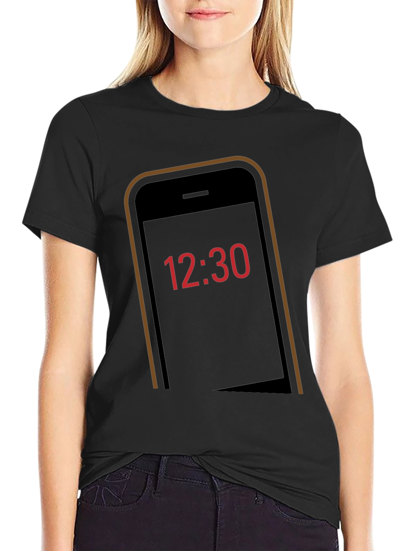 Time Display Graphic Tee - Black Cotton Shirt