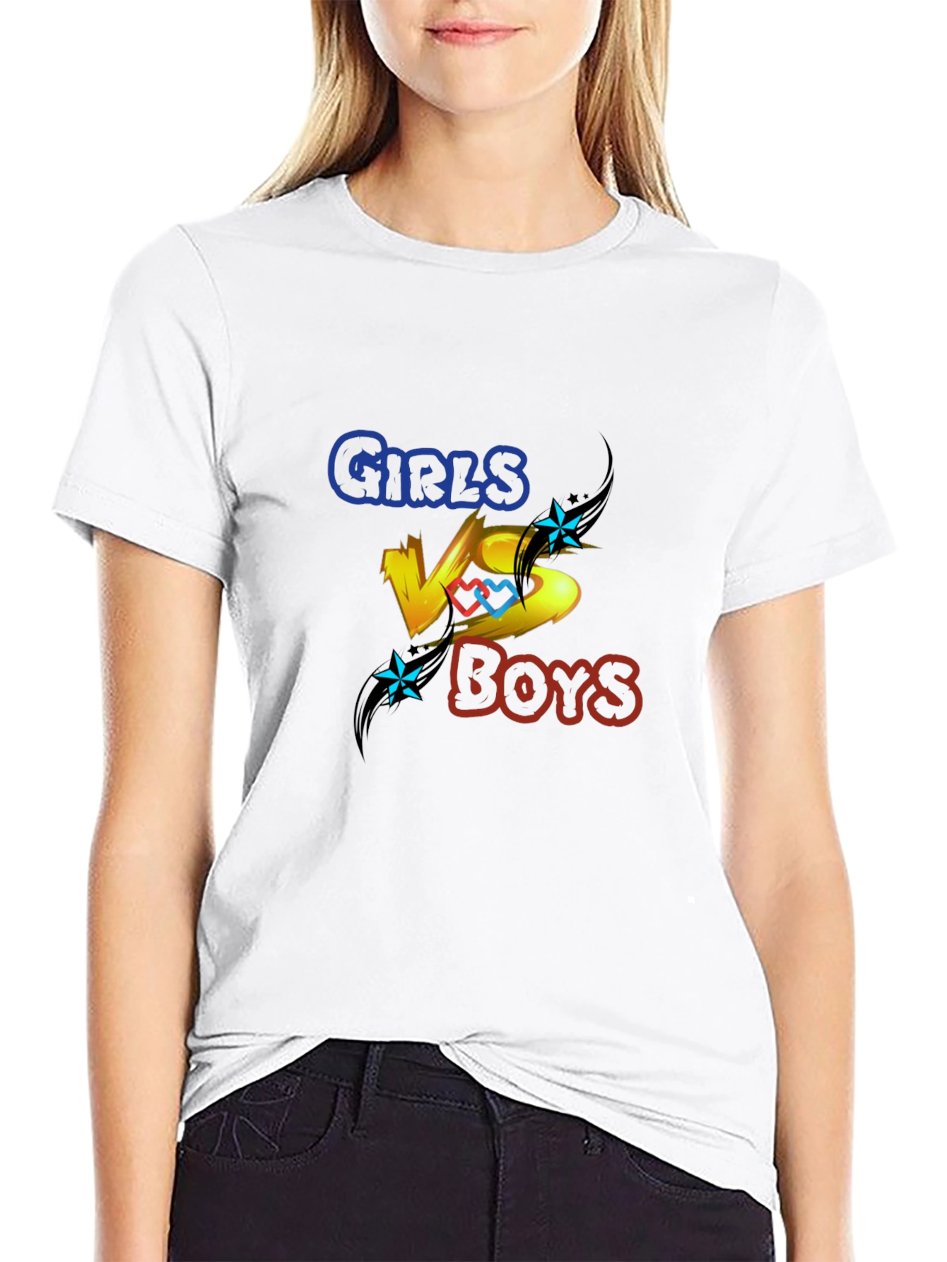 Girls vs Boys Graphic Print Crew Neck T-Shirt