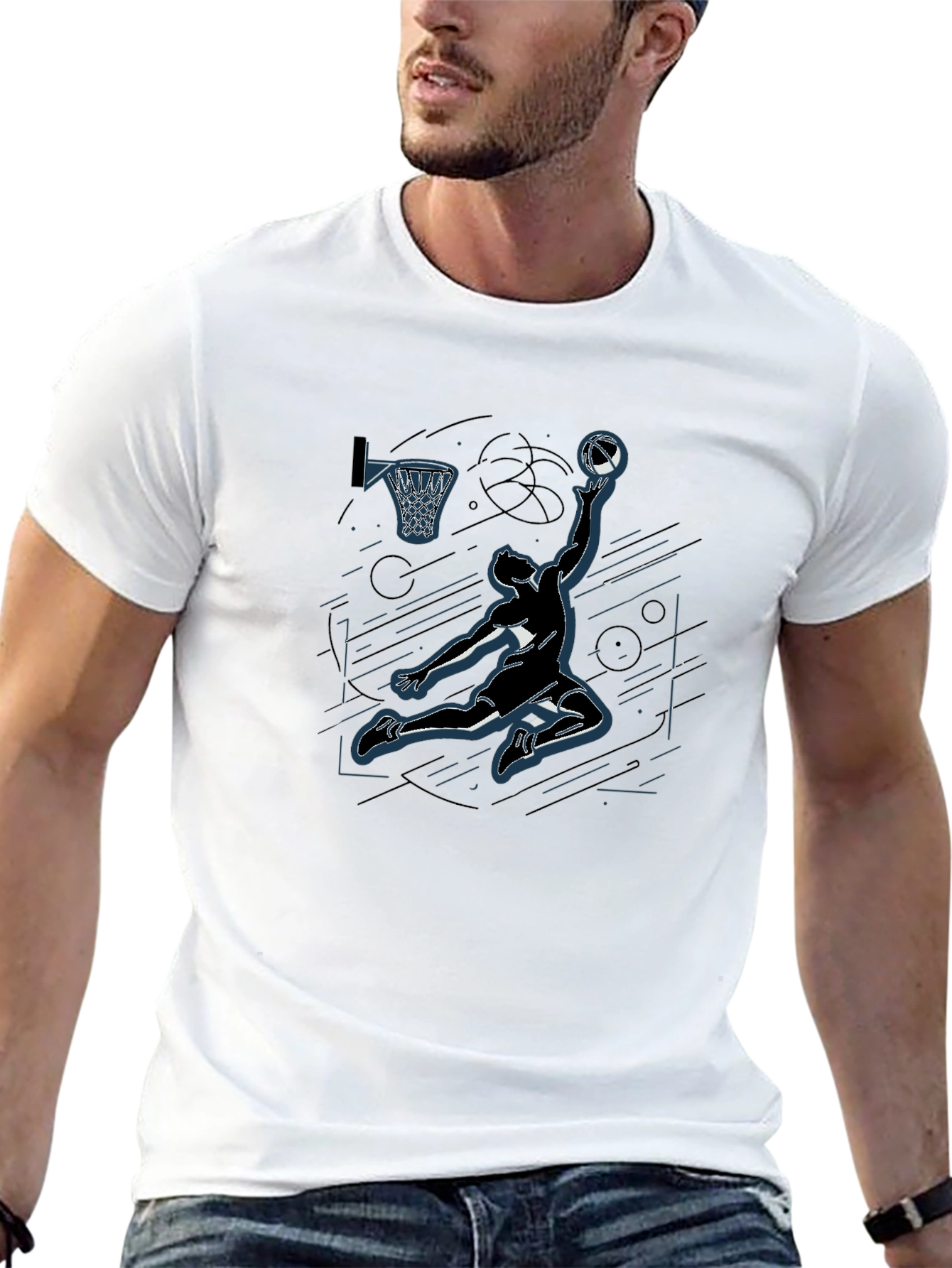Basketball Player Graphic Tee - Black Cotton Casual Shirt
