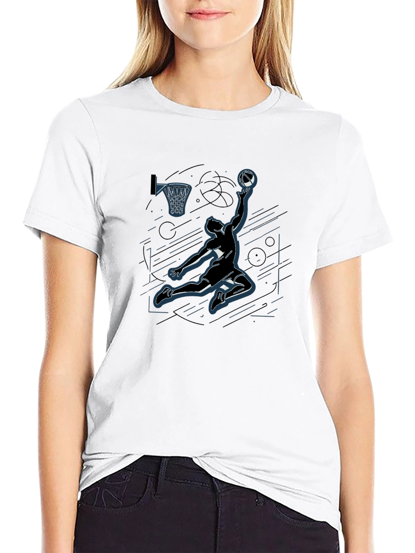 Basketball Player Graphic Tee - Black Cotton Casual Shirt