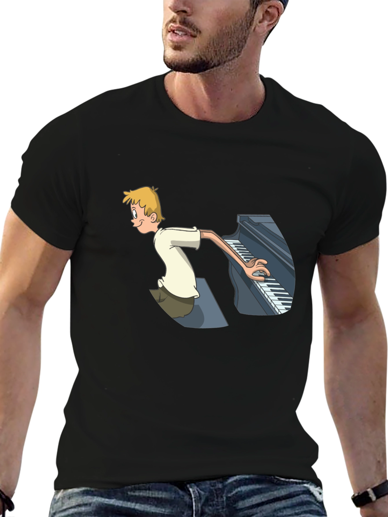 Piano Player Cartoon Graphic T-Shirt - Unique Design