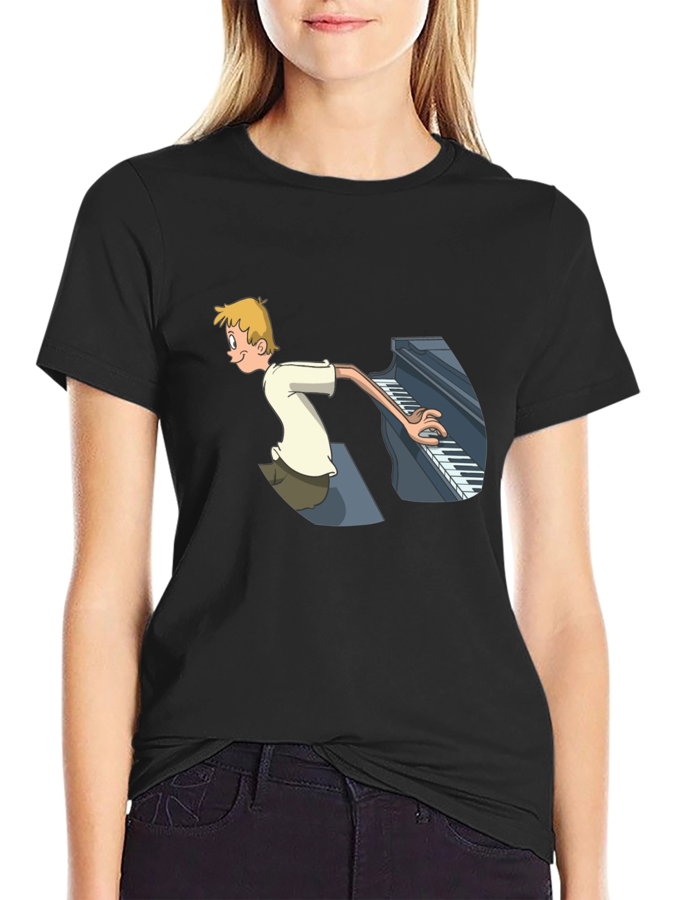 Piano Player Cartoon Graphic T-Shirt - Unique Design