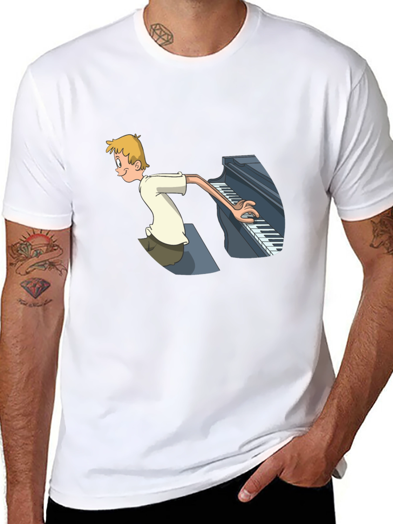 Piano Player Cartoon Graphic T-Shirt - Unique Design