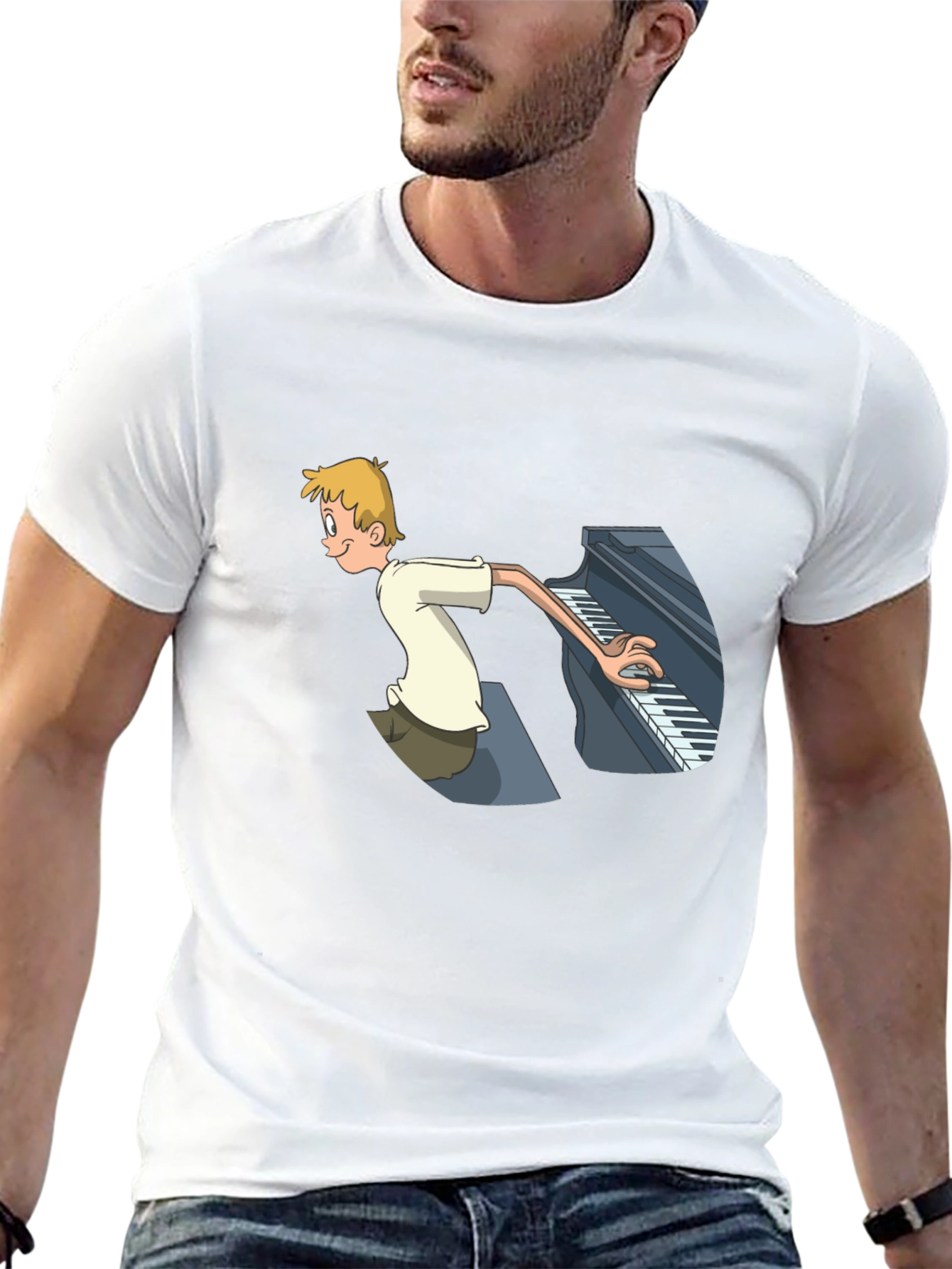 Piano Player Cartoon Graphic T-Shirt - Unique Design