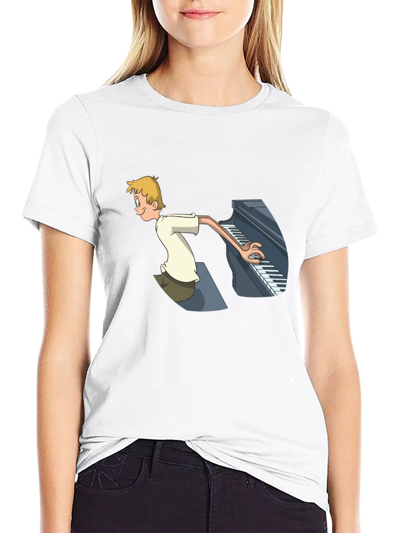 Piano Player Cartoon Graphic T-Shirt - Unique Design