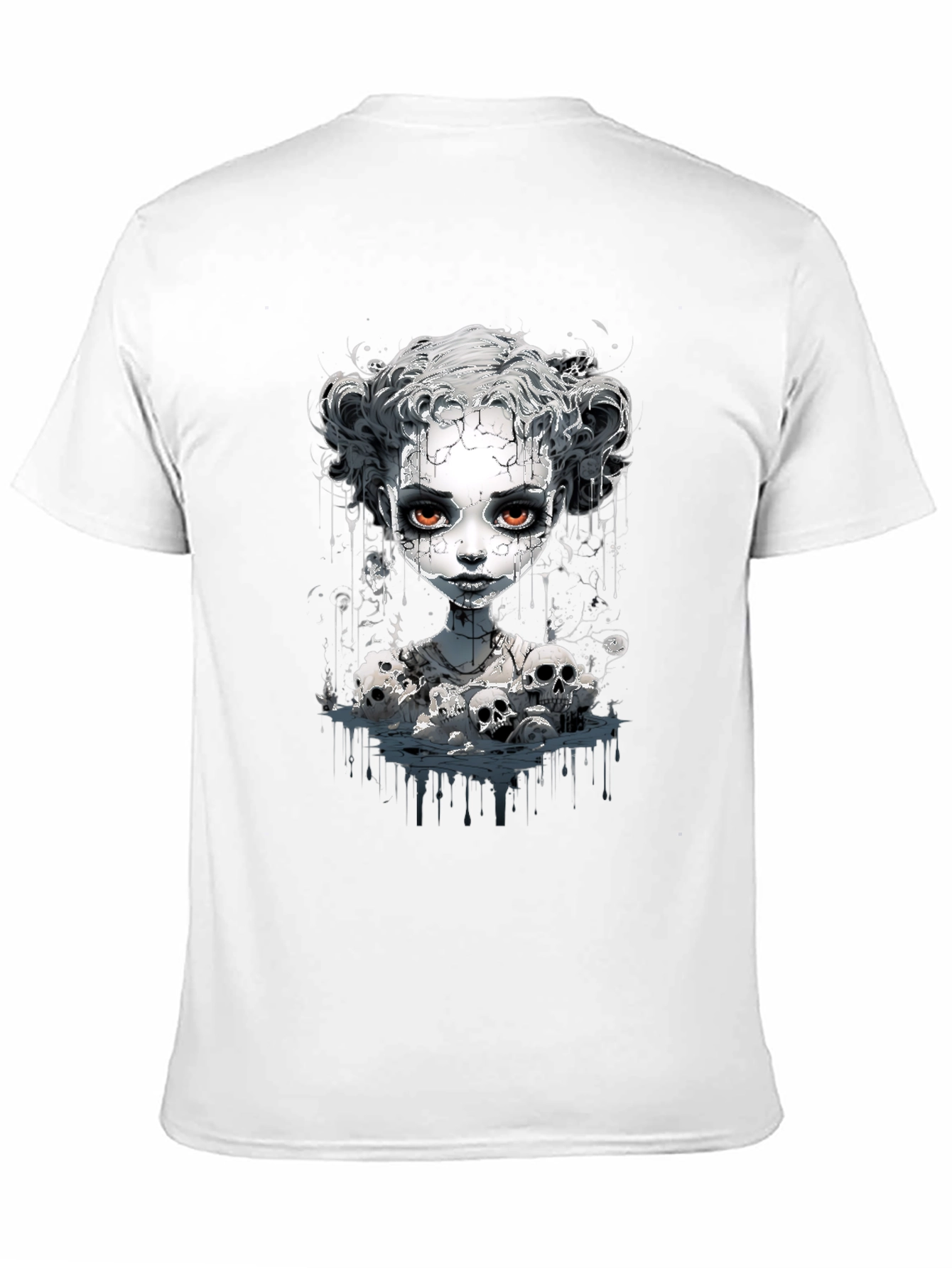 Creepy Doll & Skulls Graphic Black Tee
