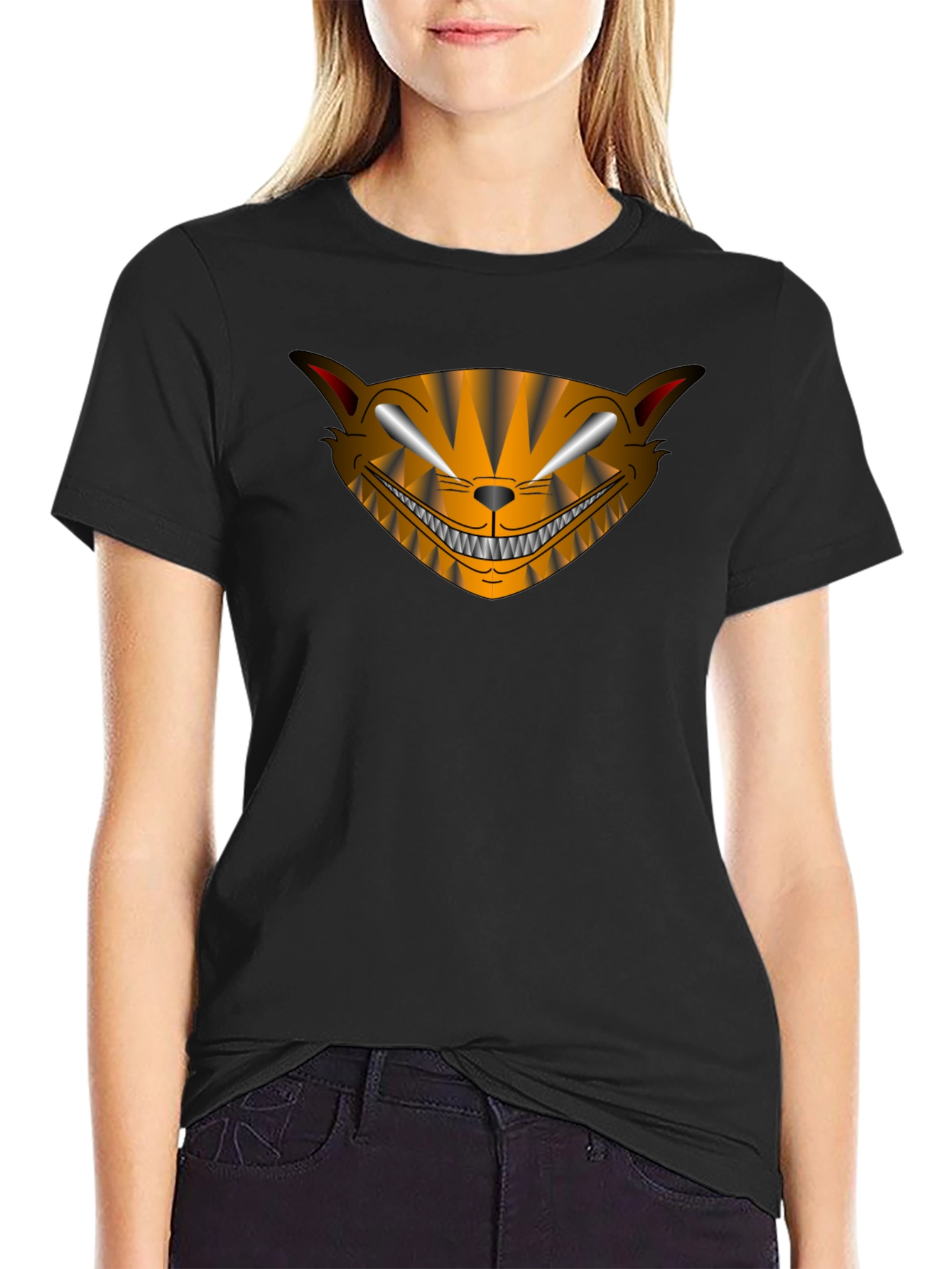 Mens Black Graphic T-Shirt - Cheshire Cat Style