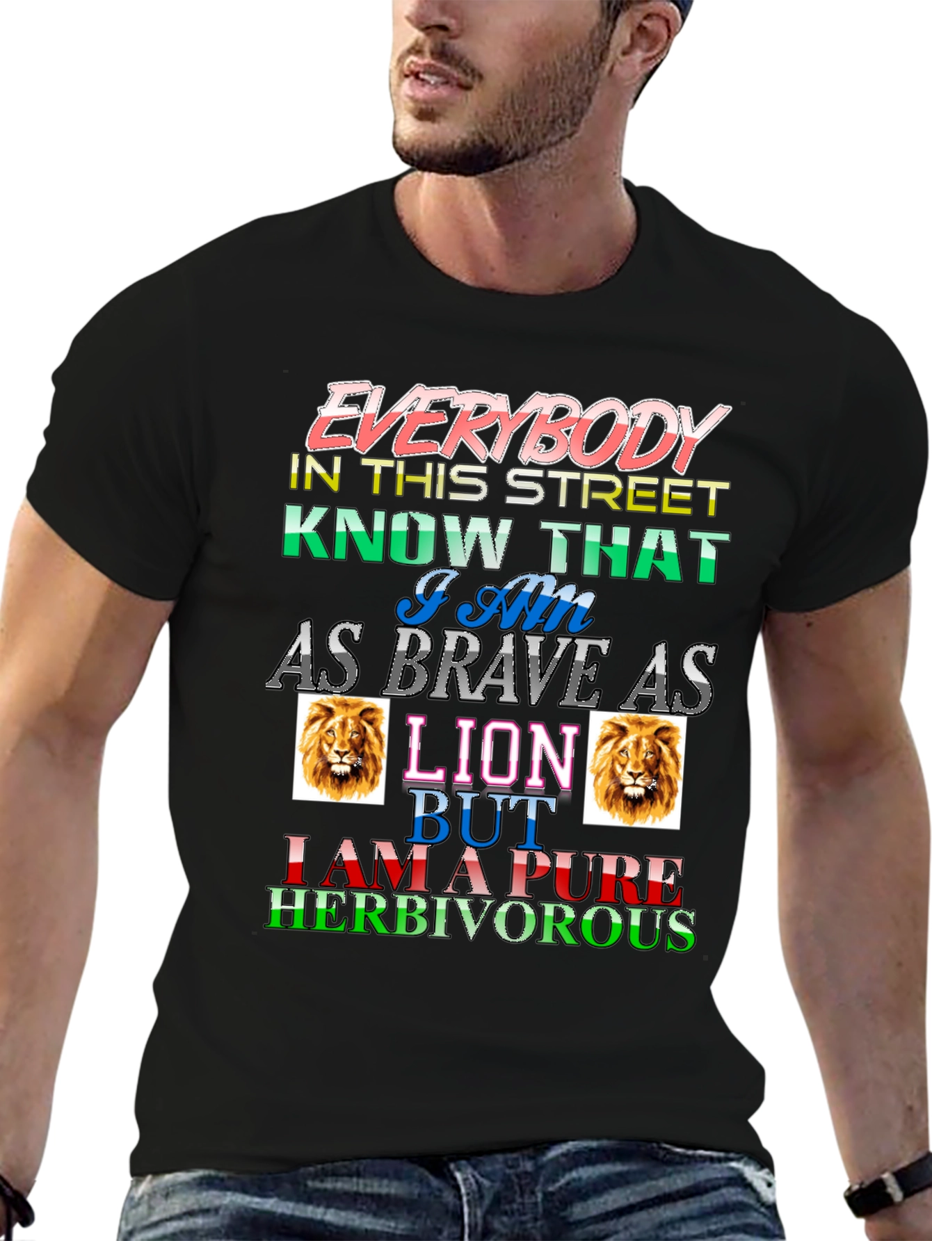 Brave Lion Herbivore Mens Black Graphic Tee