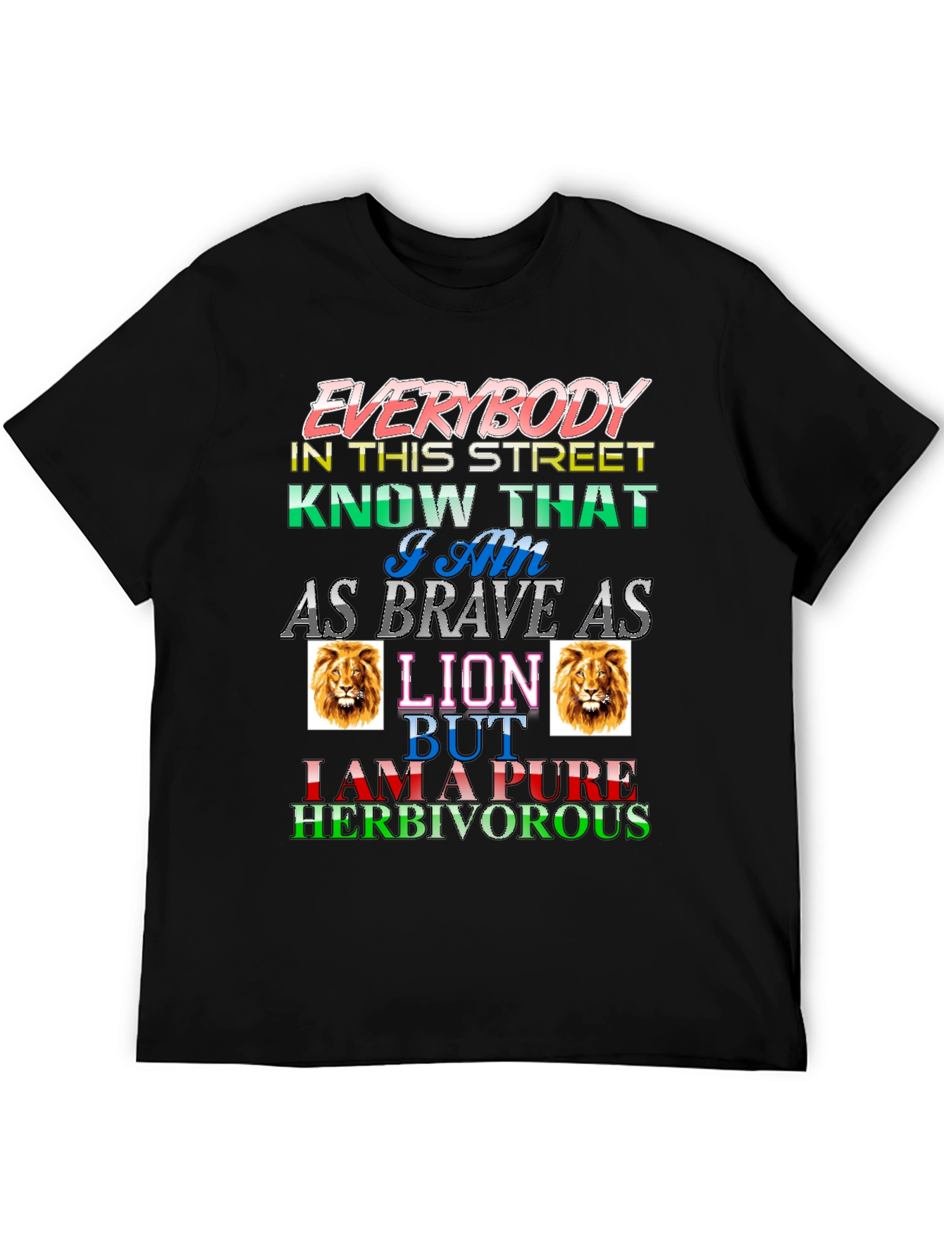 Brave Lion Herbivore Mens Black Graphic Tee