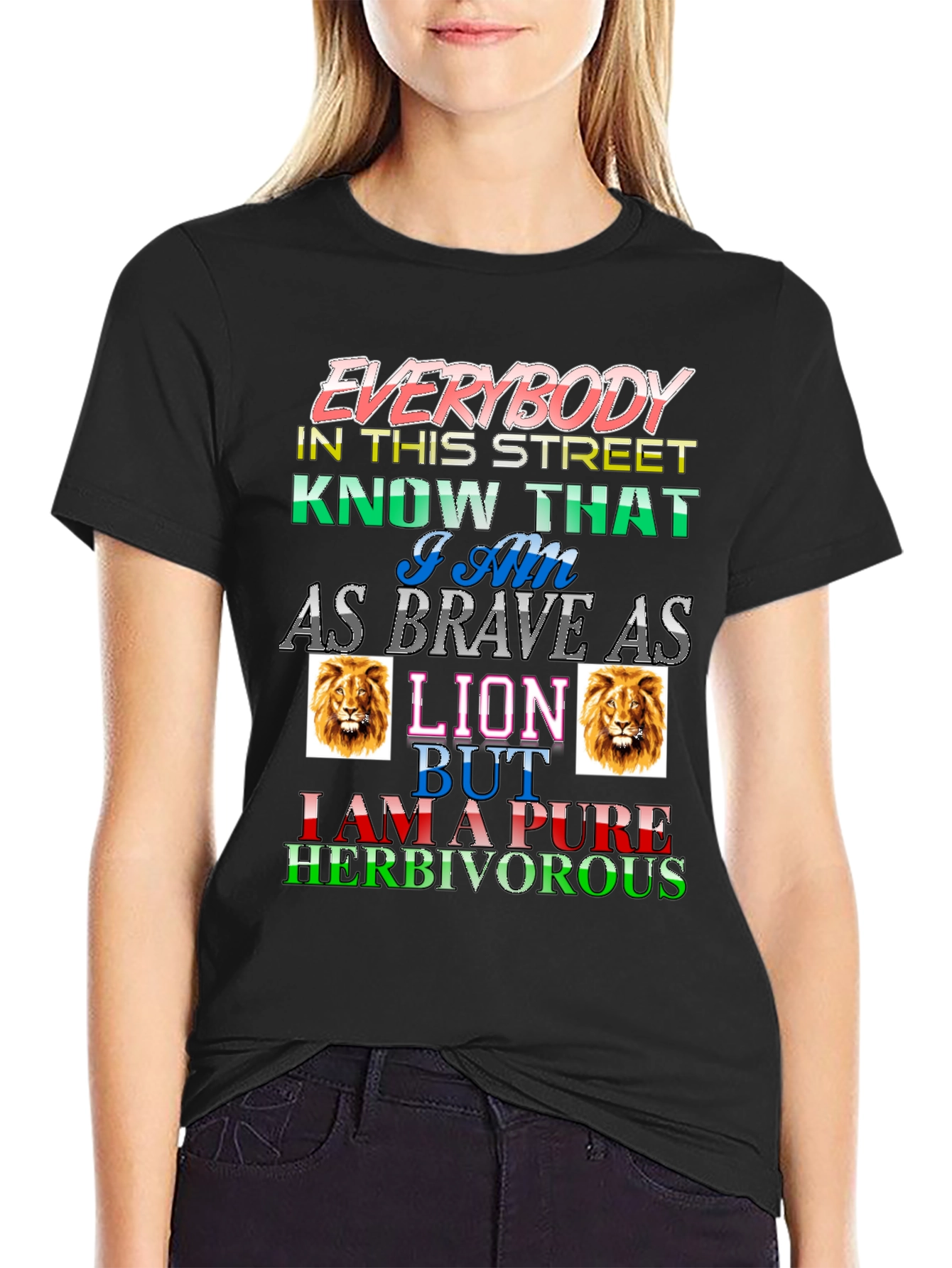 Brave Lion Herbivore Mens Black Graphic Tee