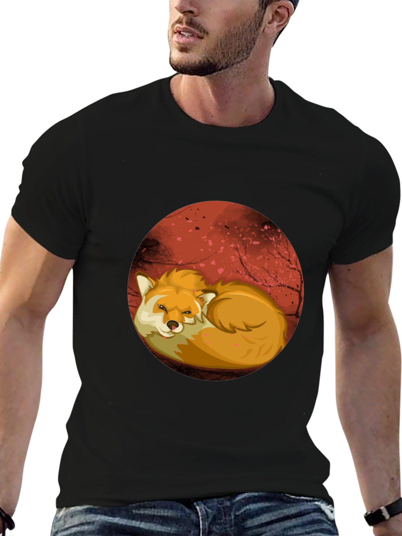 Fox Graphic T-Shirt - Red Moon Design Soft Cotton