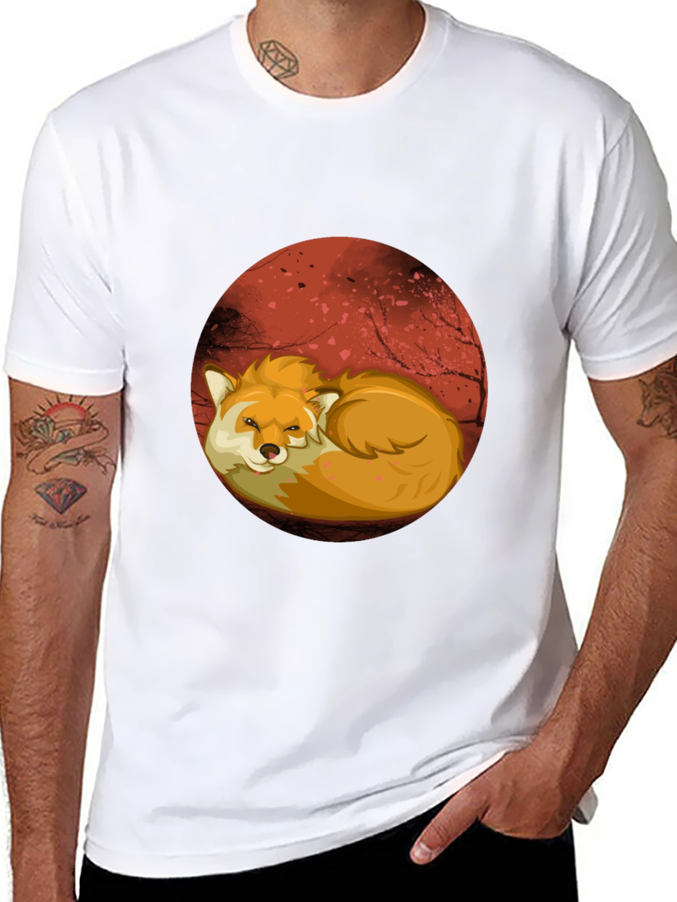 Fox Graphic T-Shirt - Red Moon Design Soft Cotton
