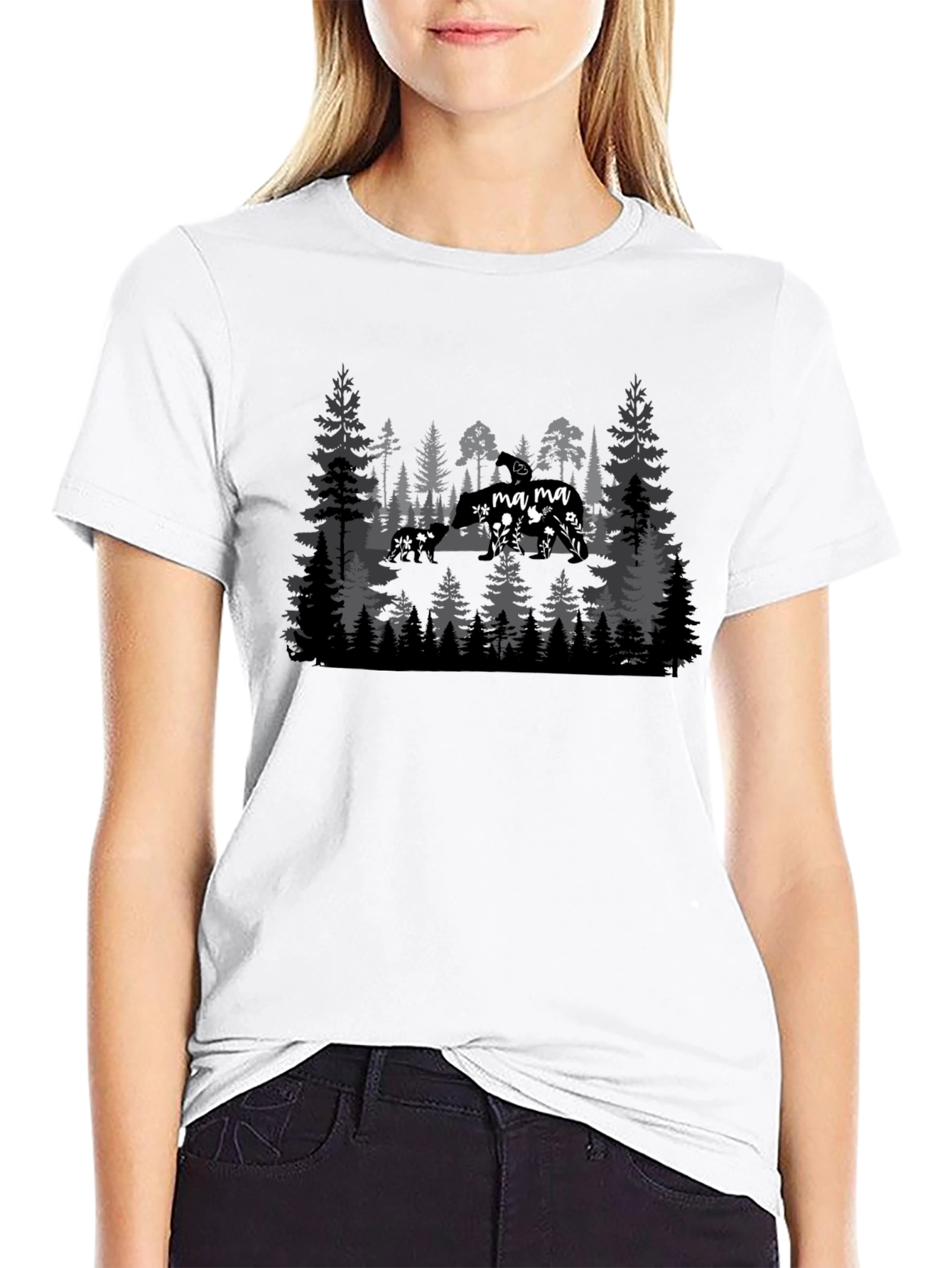 Mama Bear Forest Graphic Tee - Black