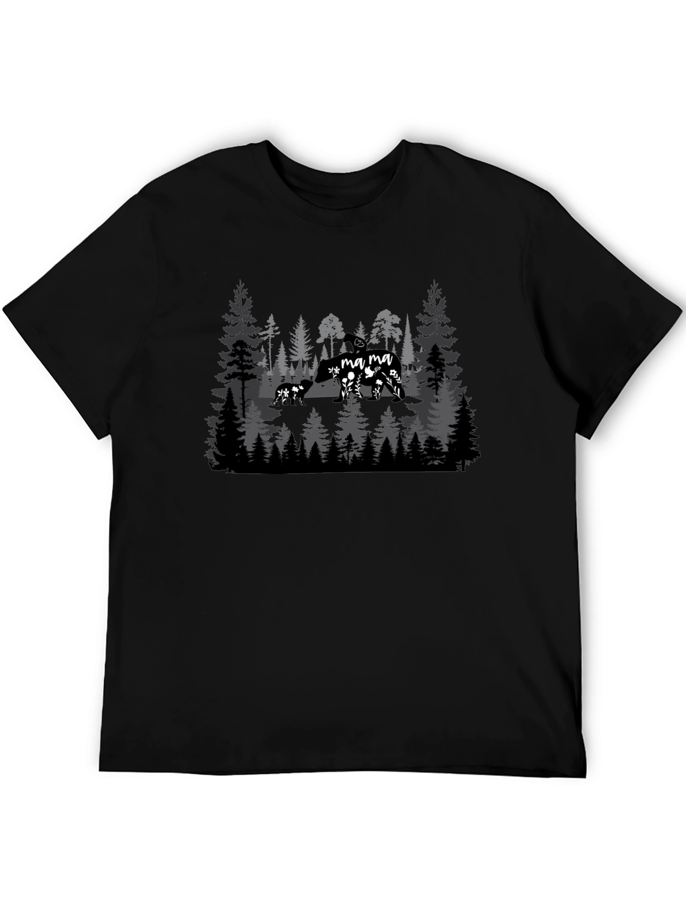 Mama Bear Forest Graphic Tee - Black