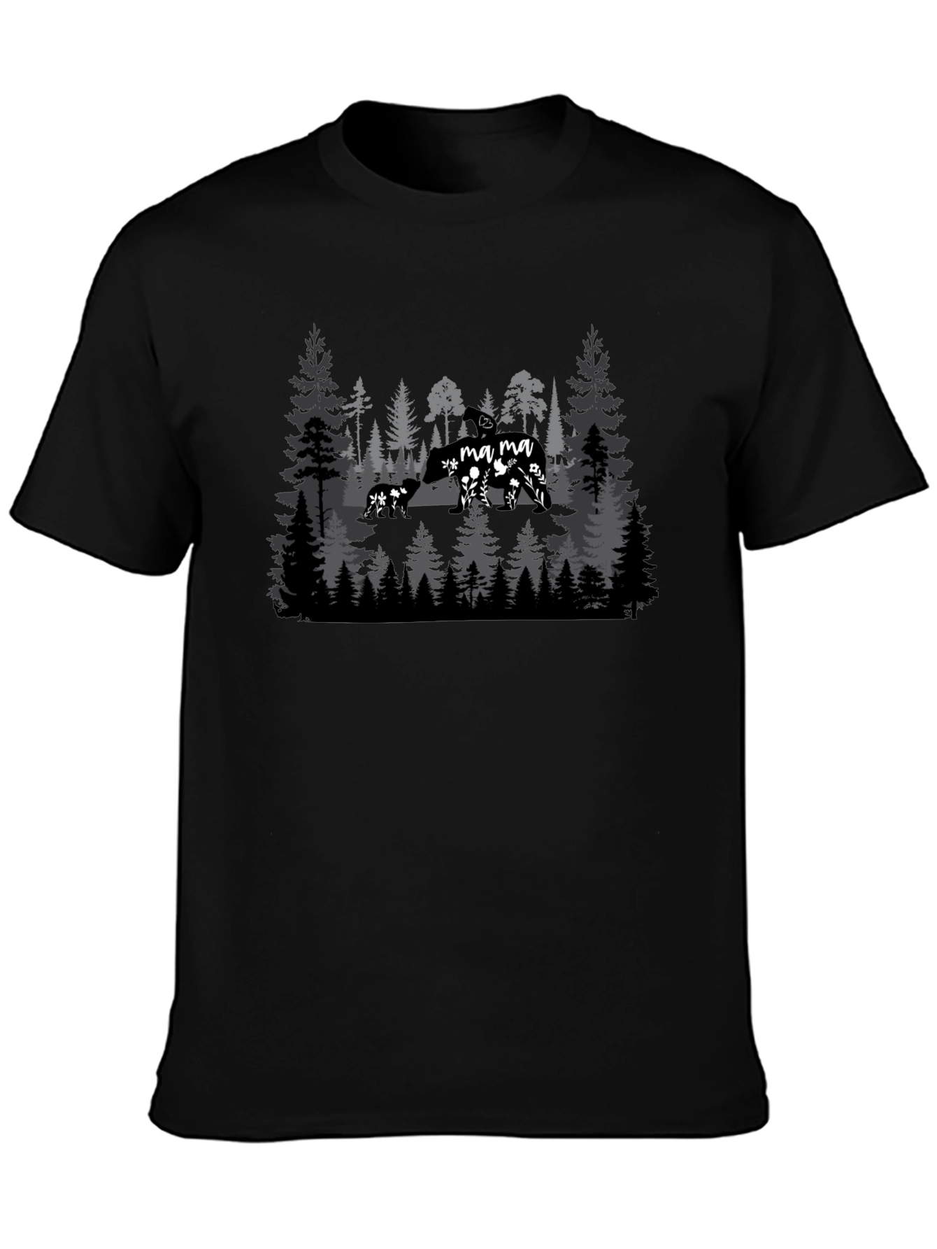 Mama Bear Forest Graphic Tee - Black