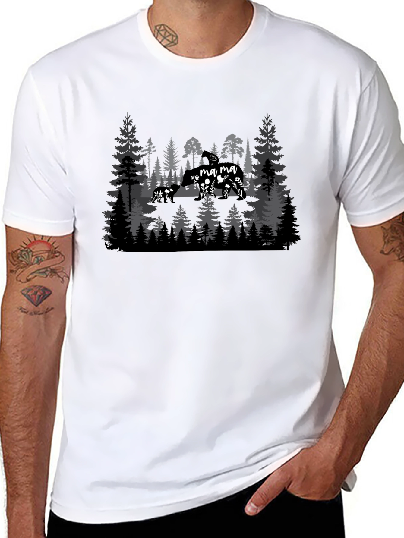 Mama Bear Forest Graphic Tee - Black