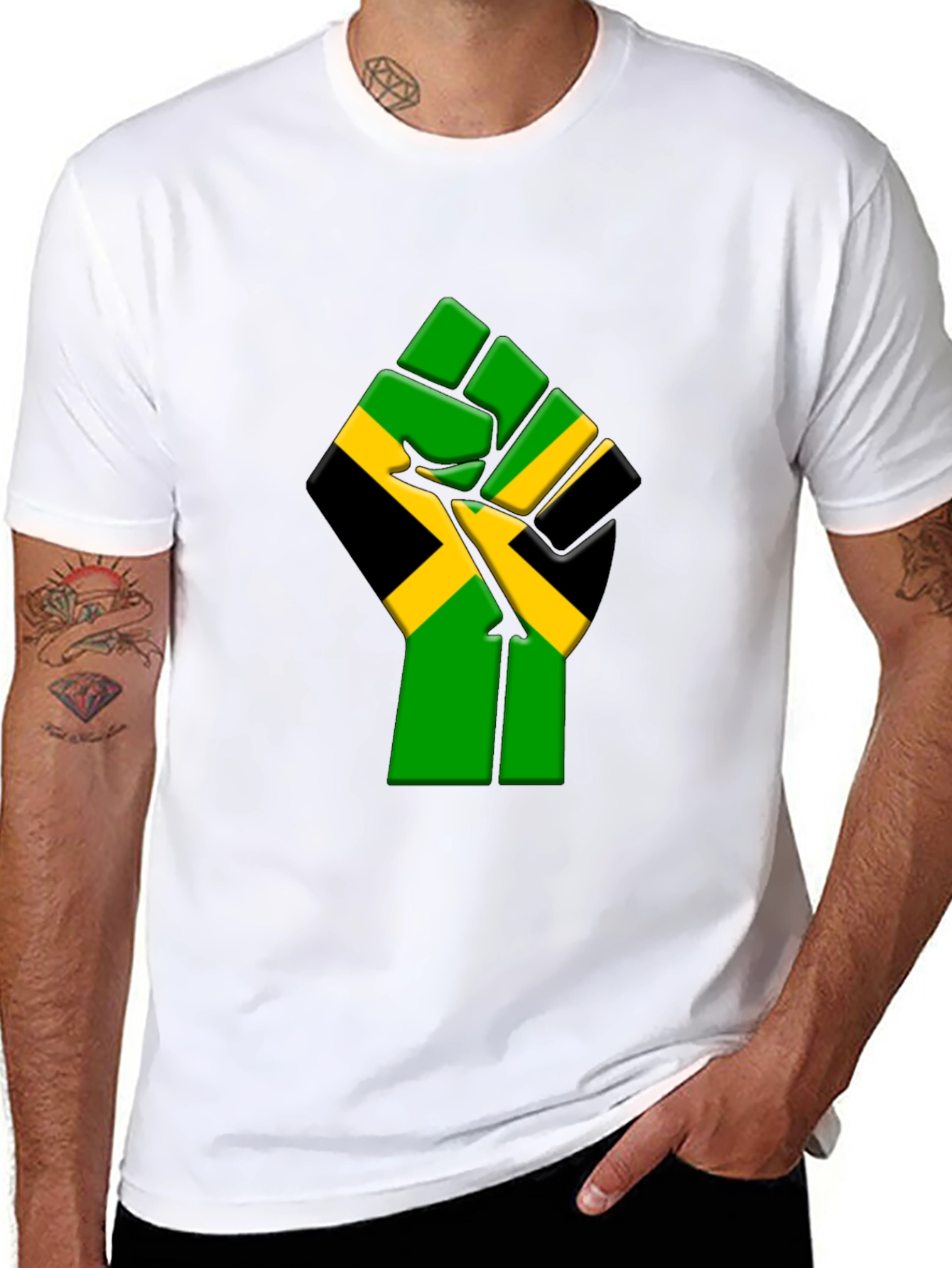 Jamaica Flag Fist Graphic T-Shirt - Black