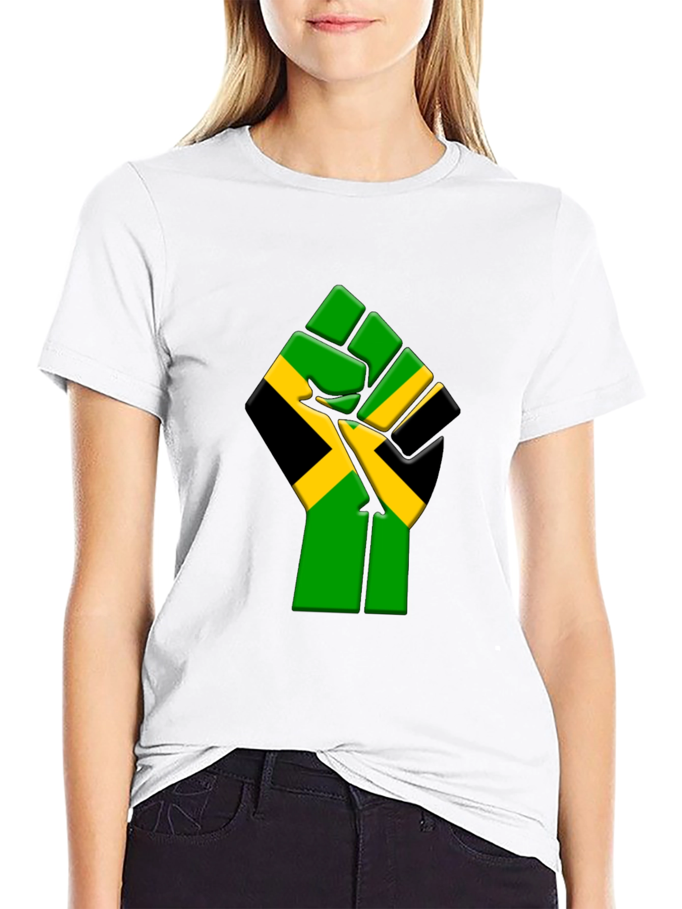 Jamaica Flag Fist Graphic T-Shirt - Black
