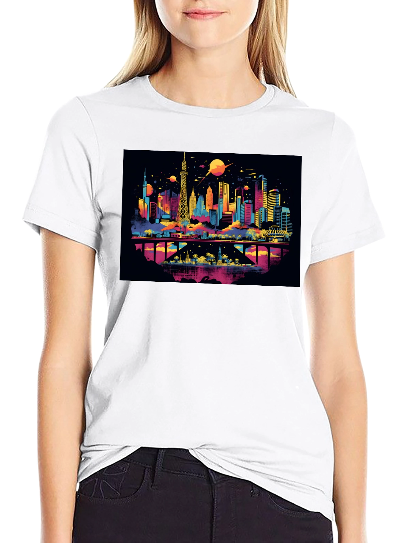 Colorful Cityscape Graphic T-Shirt