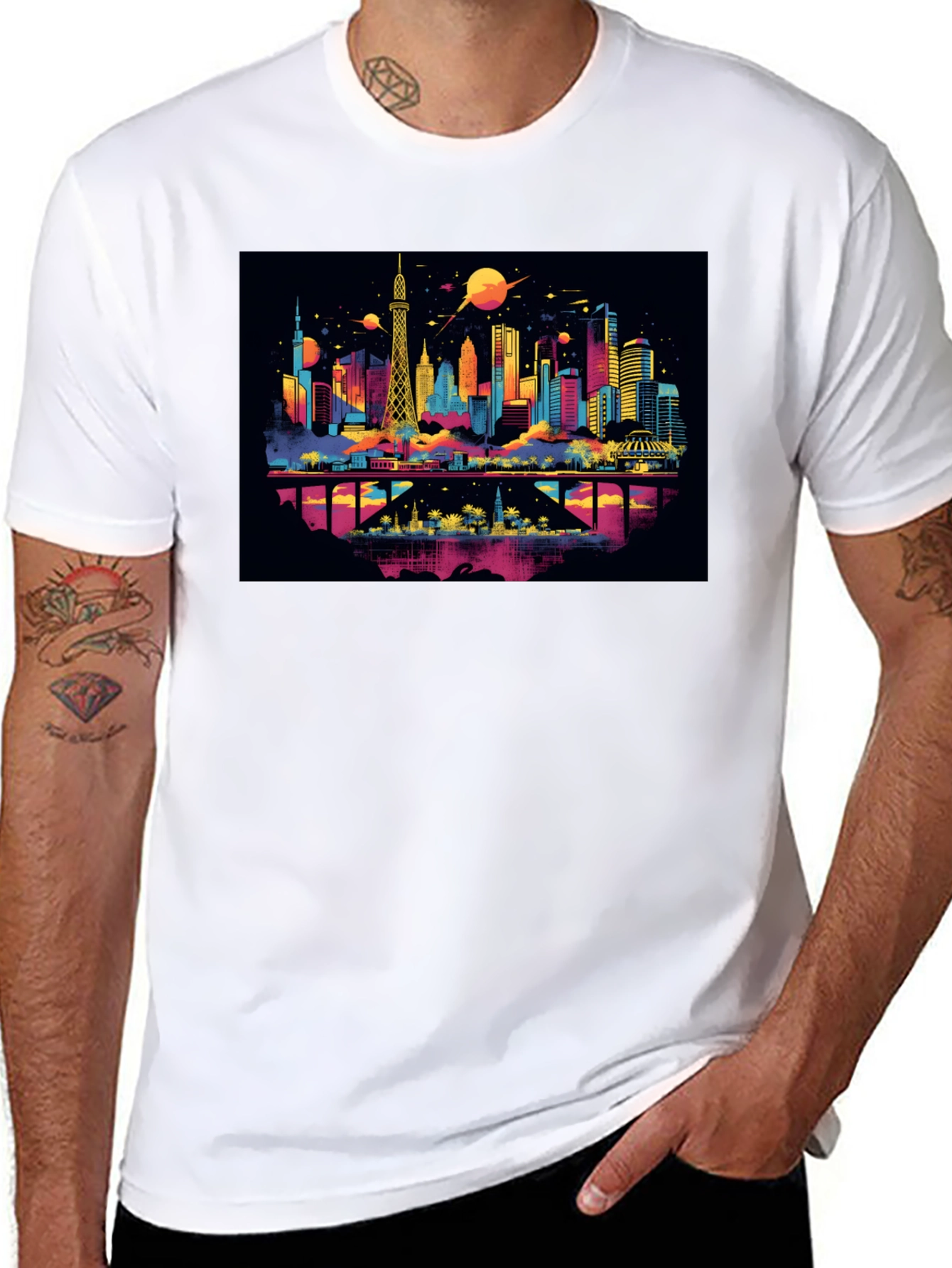 Colorful Cityscape Graphic T-Shirt