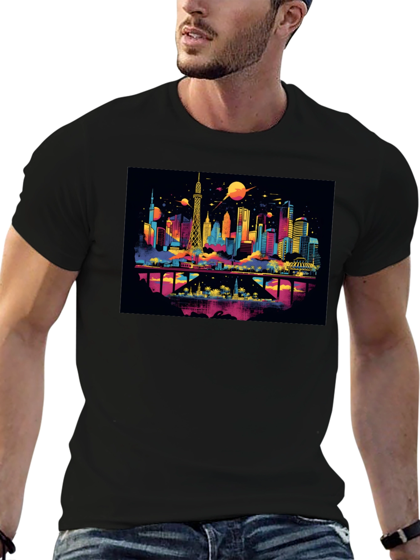 Colorful Cityscape Graphic T-Shirt