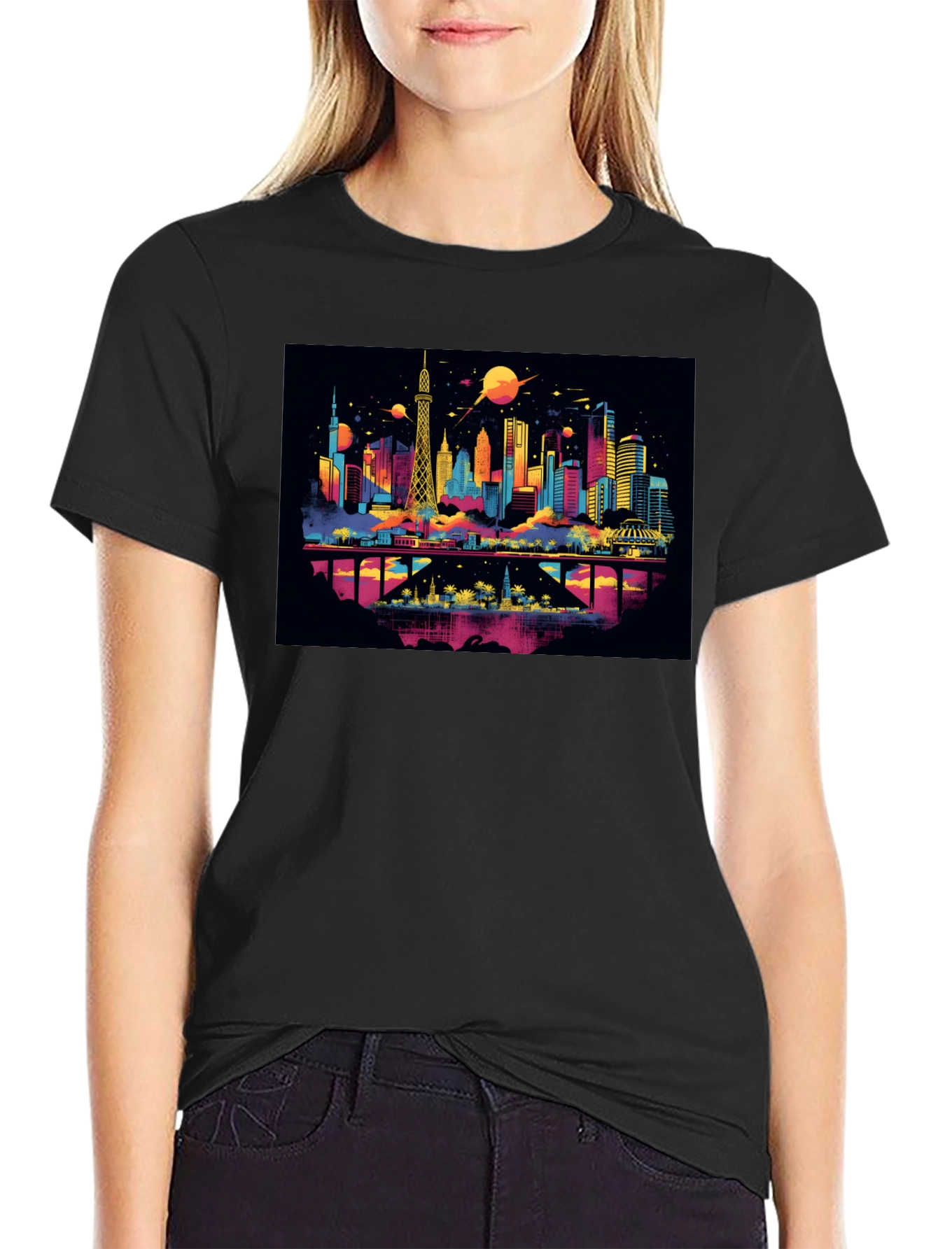 Colorful Cityscape Graphic T-Shirt