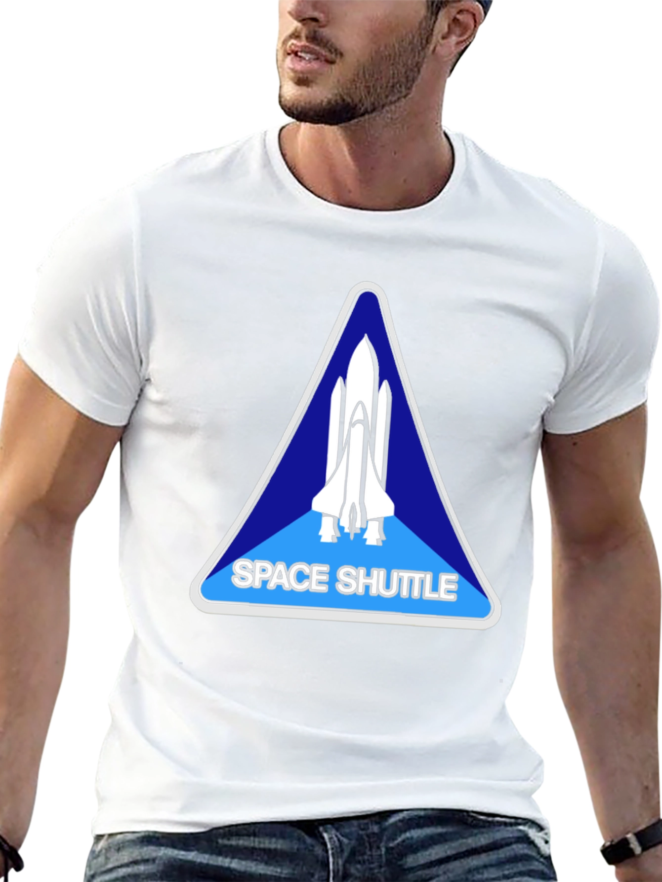 Space Shuttle Graphic T-Shirt - Black Crew Neck Tee