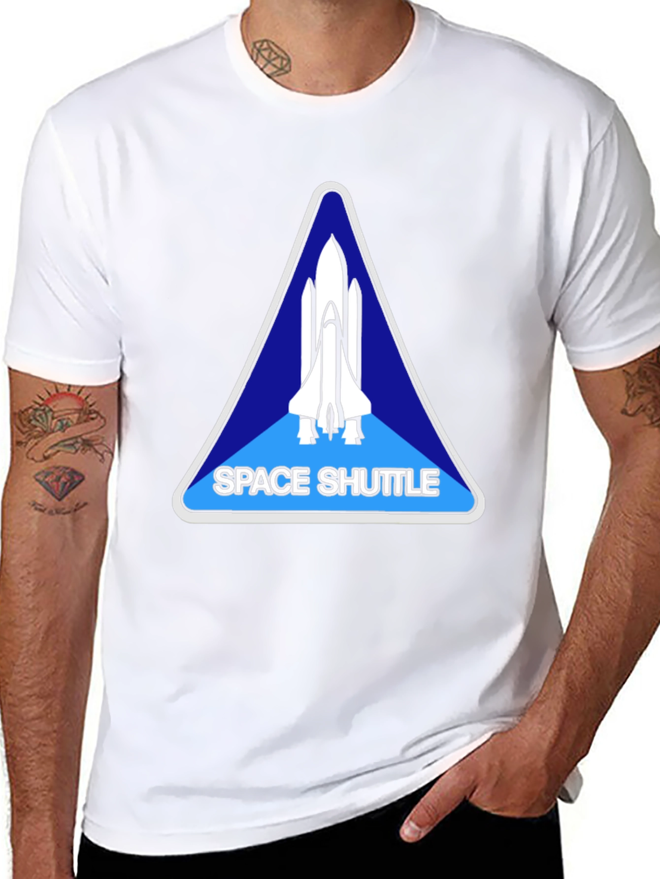 Space Shuttle Graphic T-Shirt - Black Crew Neck Tee