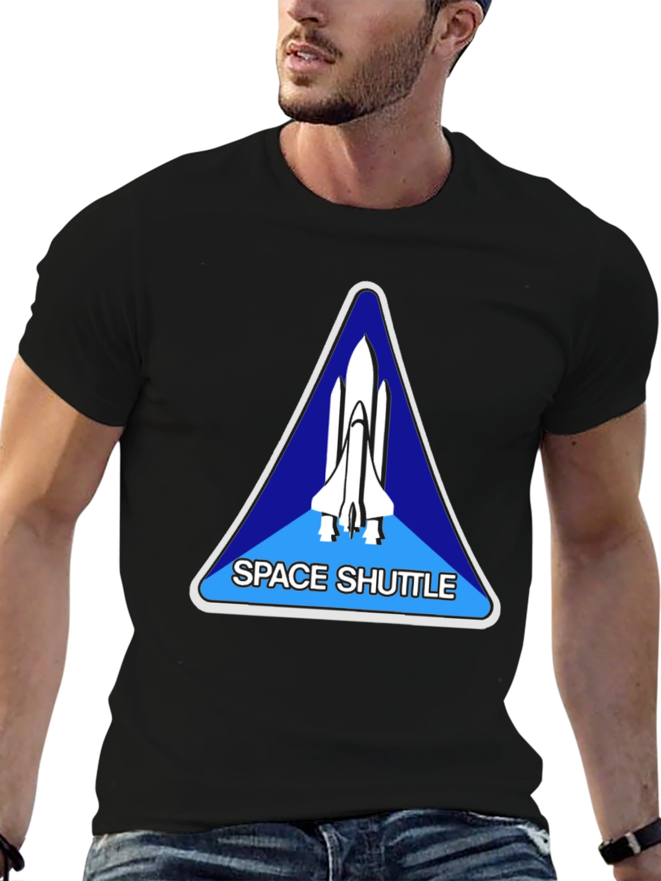 Space Shuttle Graphic T-Shirt - Black Crew Neck Tee