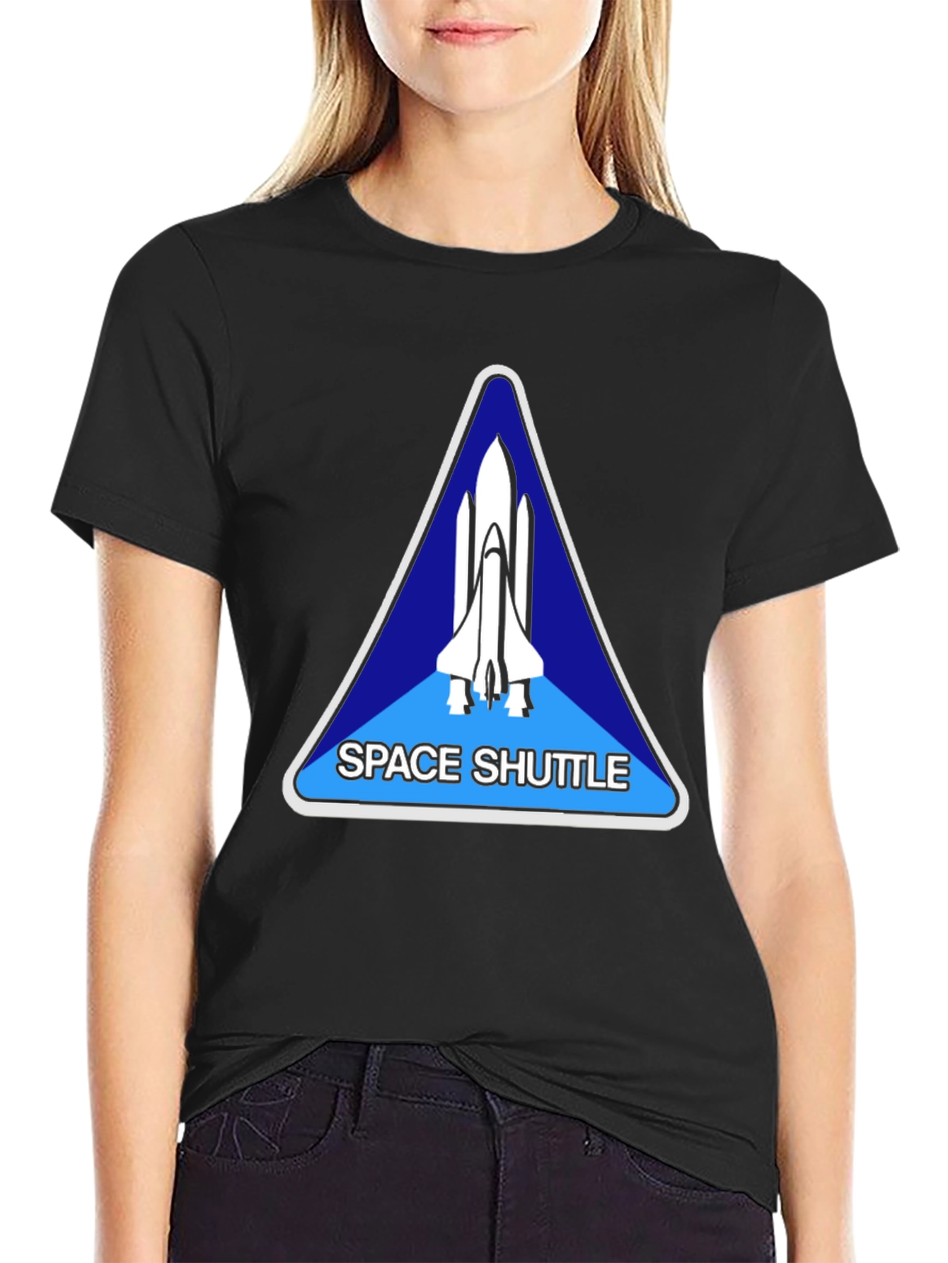 Space Shuttle Graphic T-Shirt - Black Crew Neck Tee