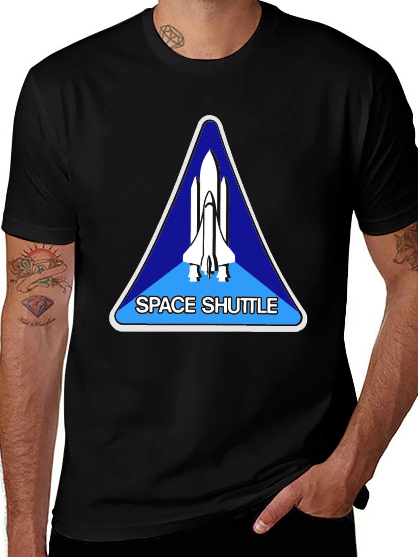 Space Shuttle Graphic T-Shirt - Black Crew Neck Tee