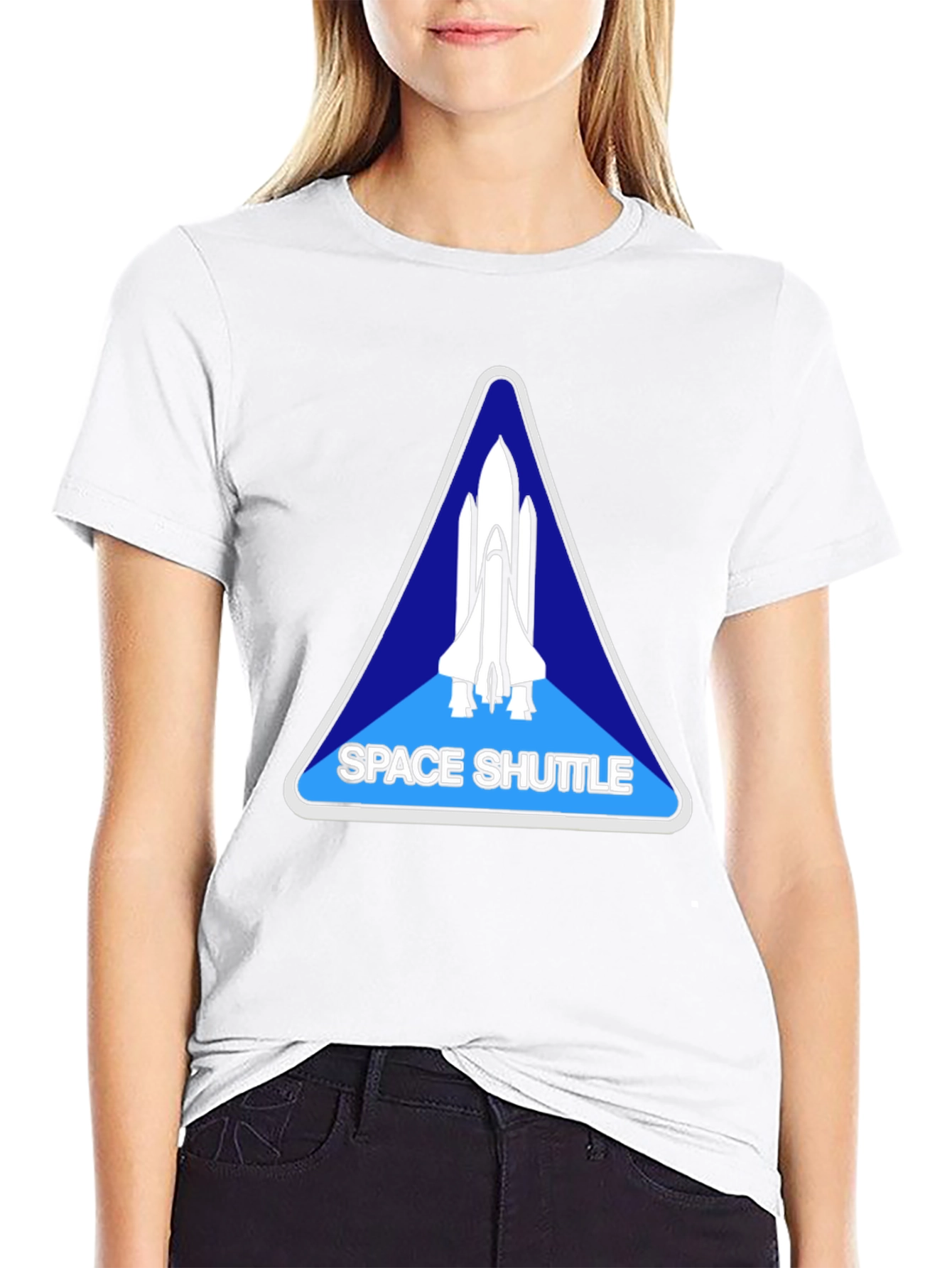 Space Shuttle Graphic T-Shirt - Black Crew Neck Tee
